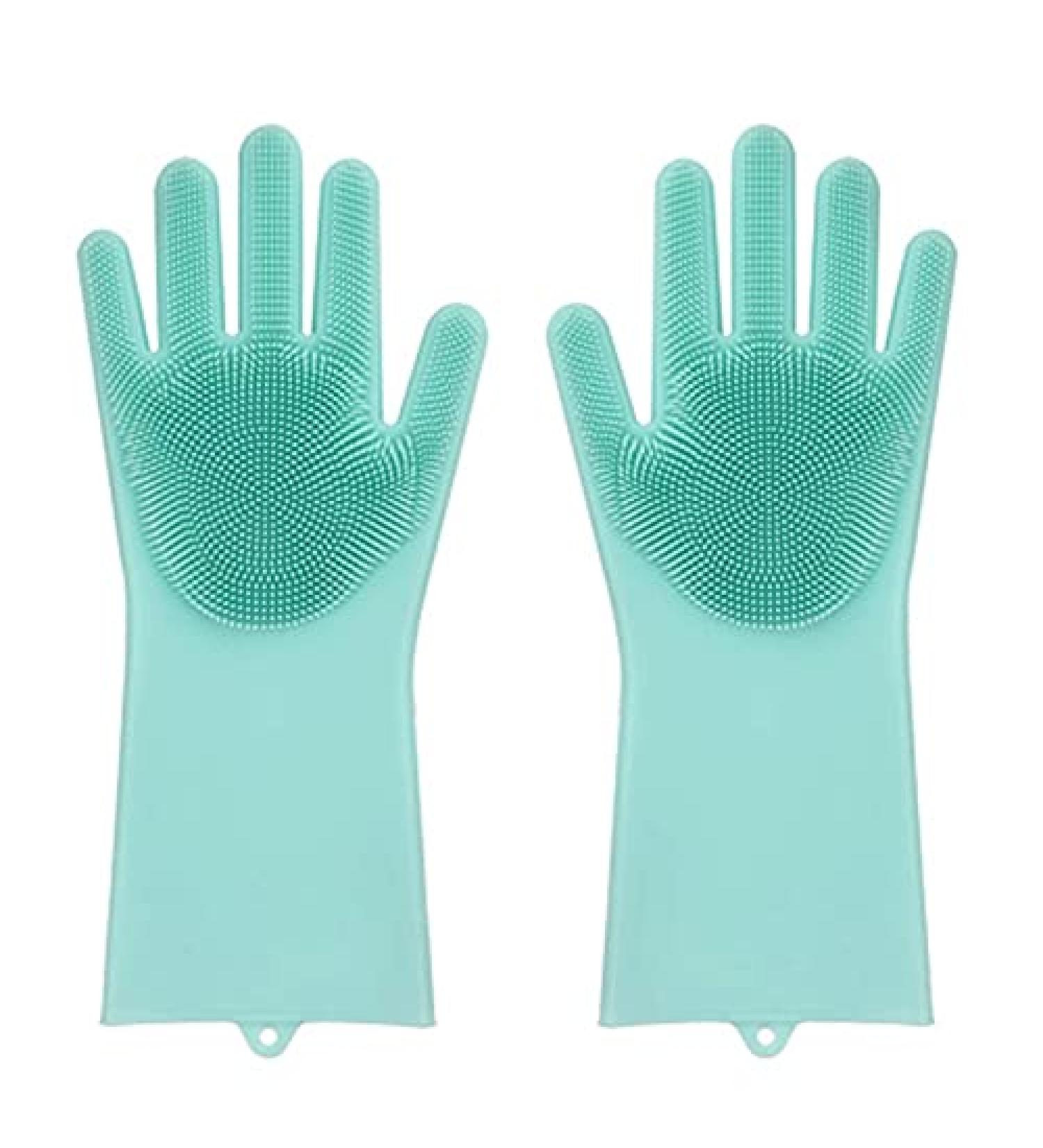 ESASAM Cleaning Gloves Silicone Dishwashing Gloves Household Kitchen Blue Green (15.5 * 34.5cm) Multifunctional Durable Thick Housework Gloves - Buy Online on GoSupps.com