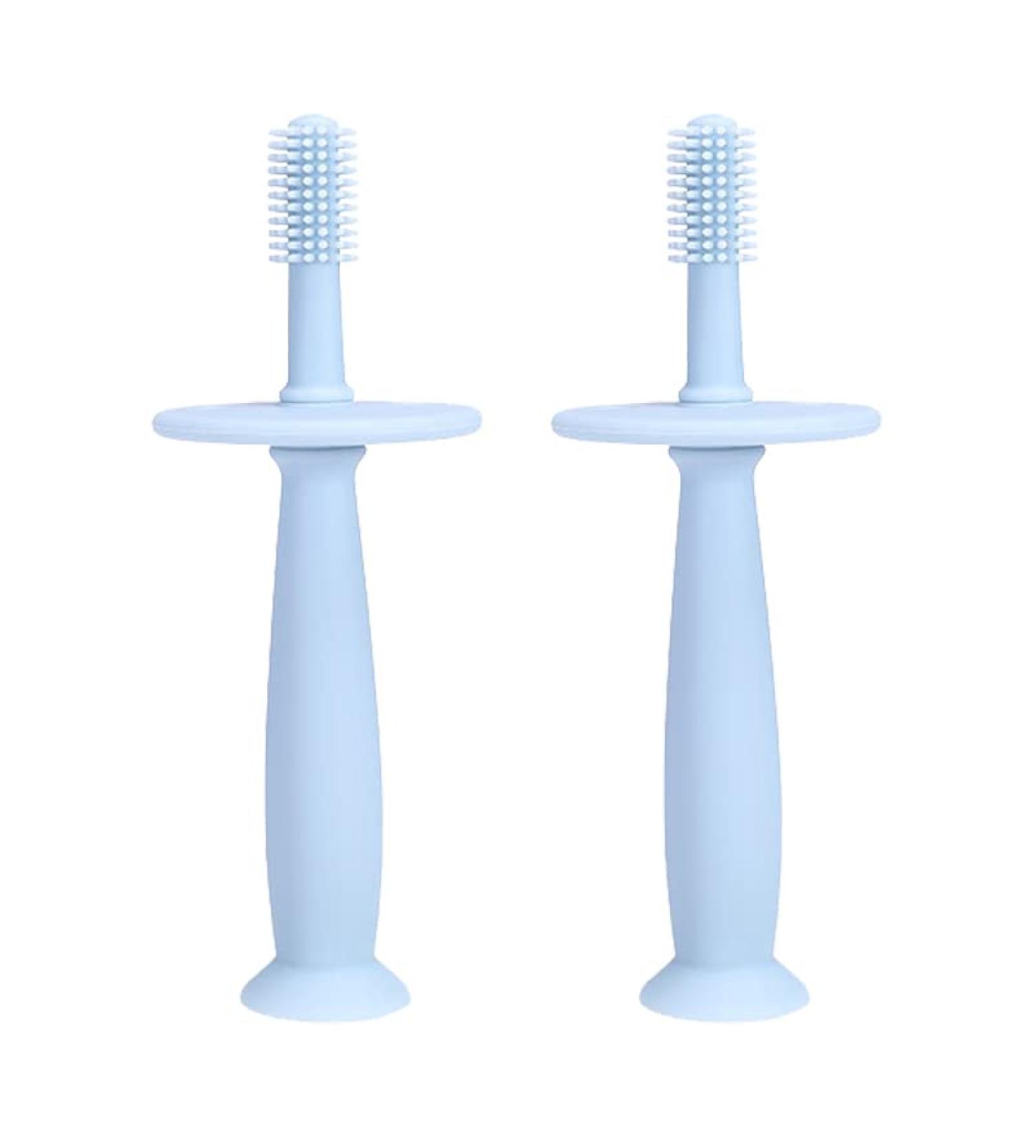 Teething Egg ToothieBrush Set of 2 (Blue) - Silicone Baby Toothbrushes with Suction Base | Safe for Kids 1-2 Years | 360 Degree Child Tooth Brush and Teether - Buy Online on GoSupps.com