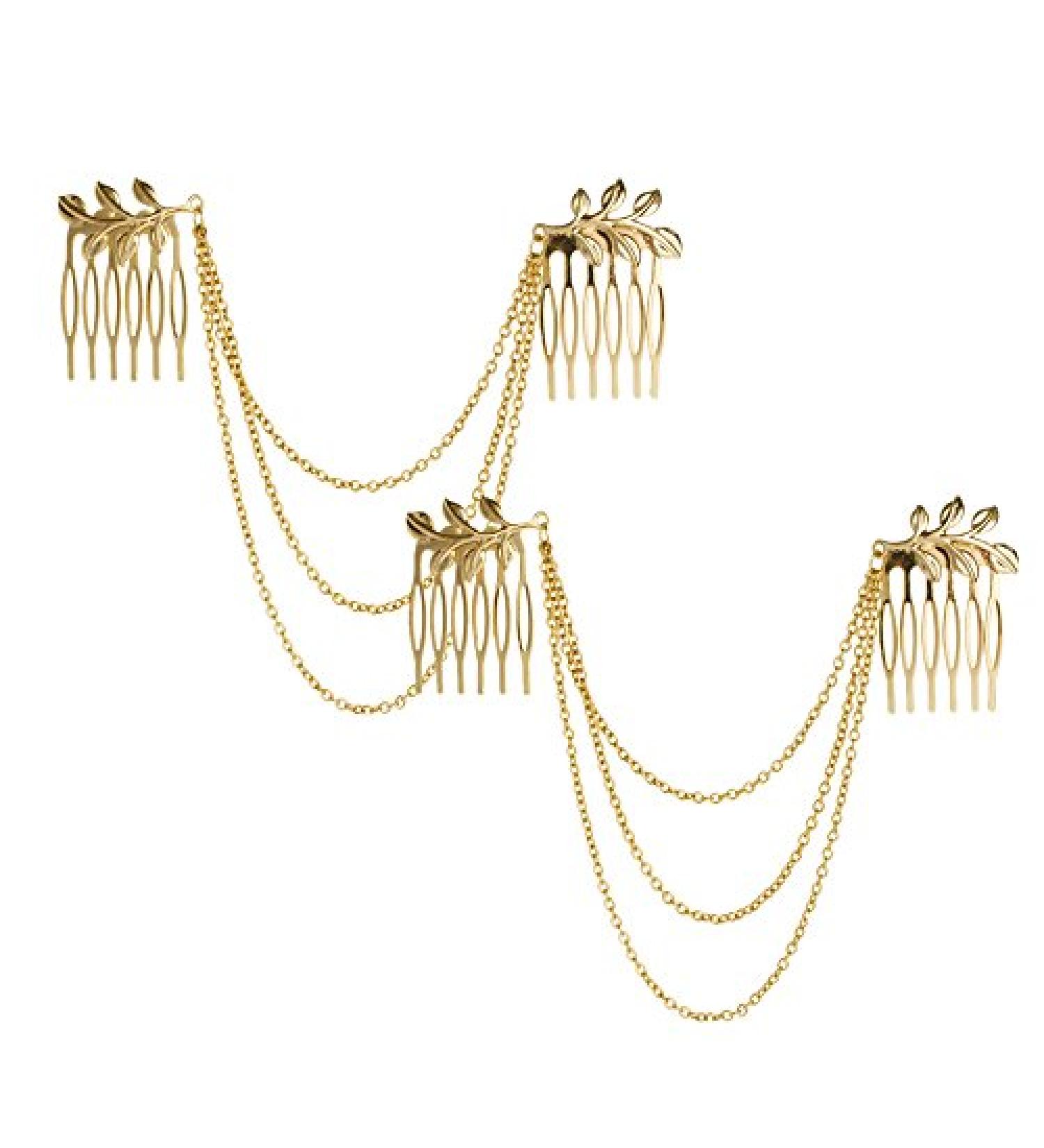 Yueton 2pcs Fashion Athena Olive Branch Tassel Leaf Hair Clips - Boho Bridal Headwear - Buy Online on GoSupps.com