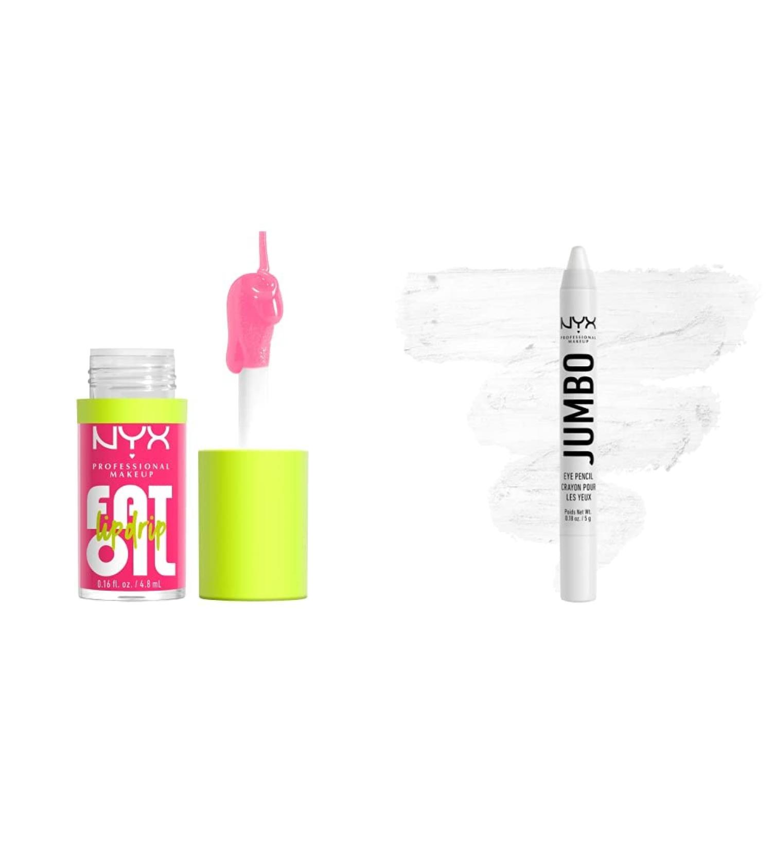 NYX PROFESSIONAL MAKEUP Fat Oil Lip drip 12HR Hydration Non-sticky Vegan Formula - 02 MISSED CALL (Pink) & Jumbo Eye Pencil Eyeshadow & Eyeliner Pencil - Milk (Packaging May Vary)