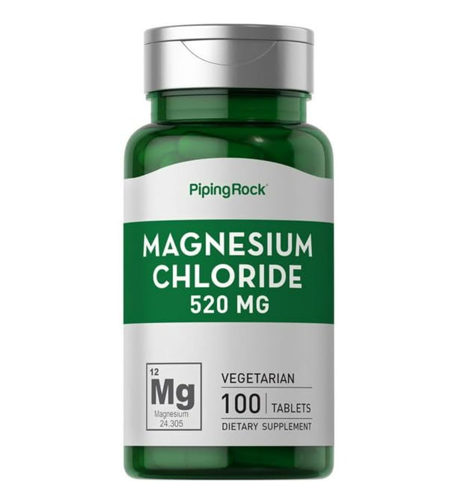 Vegetarian Magnesium Chloride 520mg | 100 Capsules | Piping Rock Supplement - Buy Online on GoSupps.com