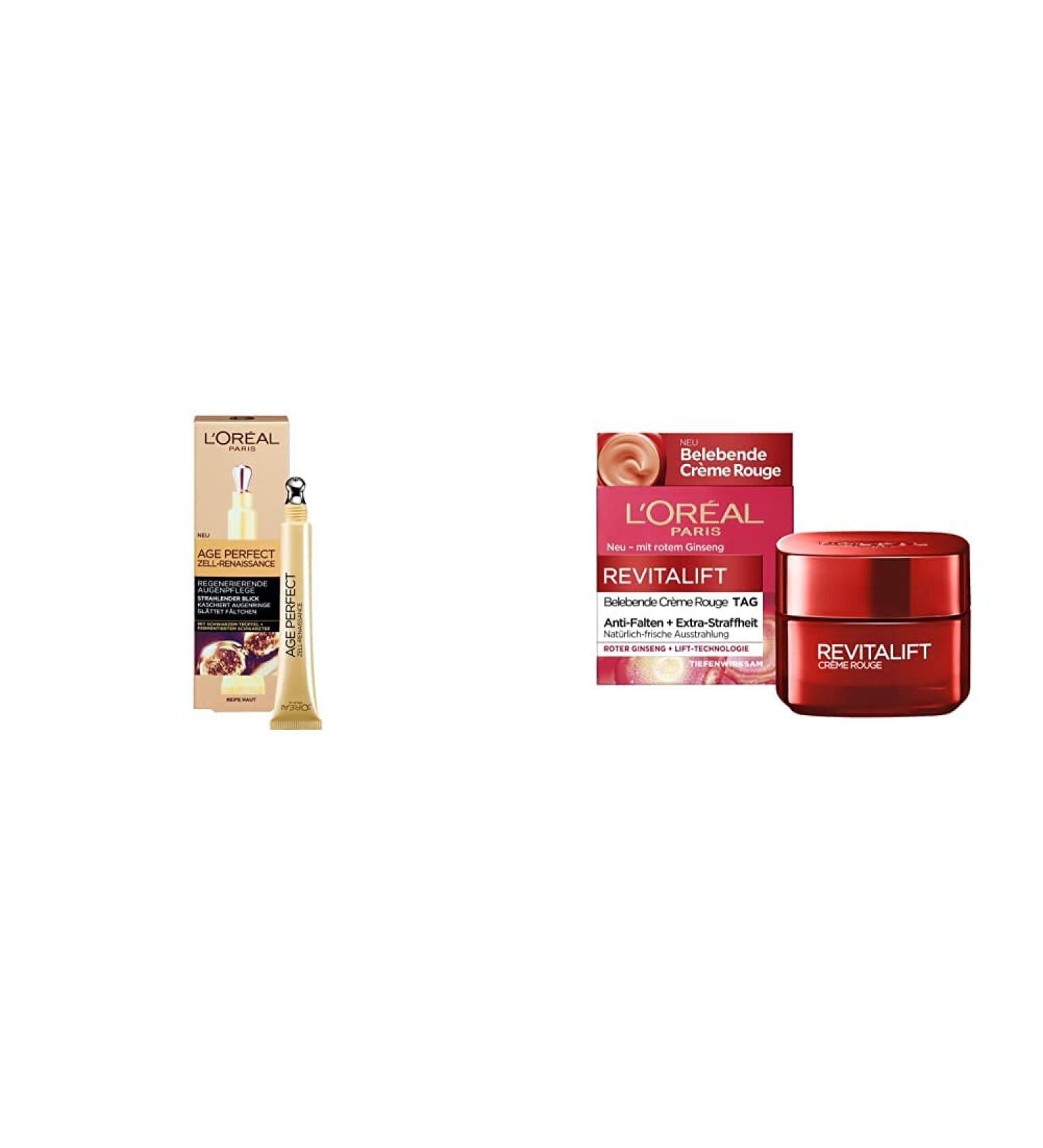 L'Or al Paris Eye Care Bundle - Age Perfect Anti-Aging Cream & Revitalift Cr me Rouge for Mature Skin - 15 ml & 50 ml | International Shipping Available - Buy Online on GoSupps.com