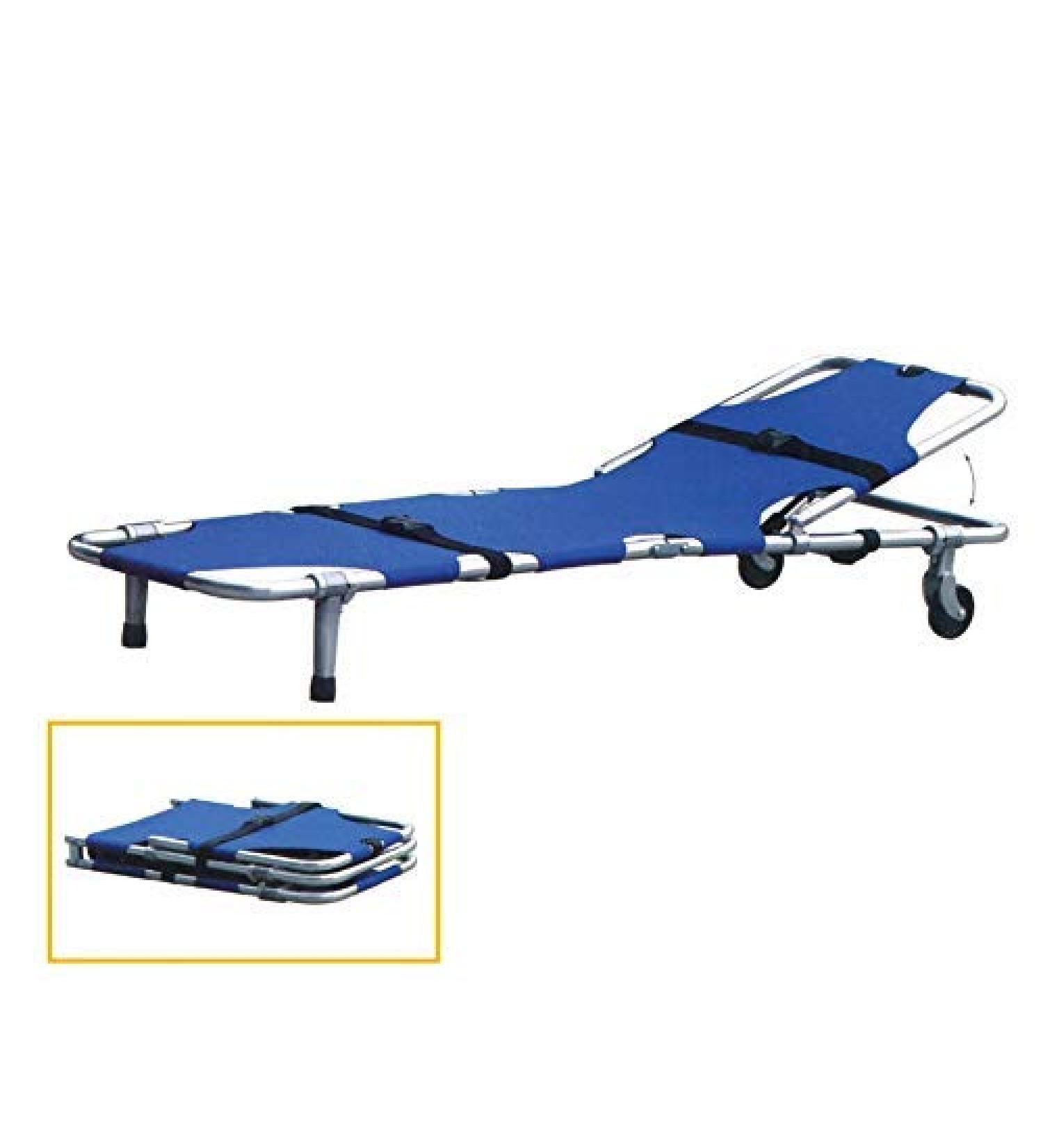 Foldaway Wheel Stretcher Ambulance Aluminum Alloy Portable Stretcher Stainless Steel First Aid Rescue 350 lb 73" X 20"X9.8" Blue