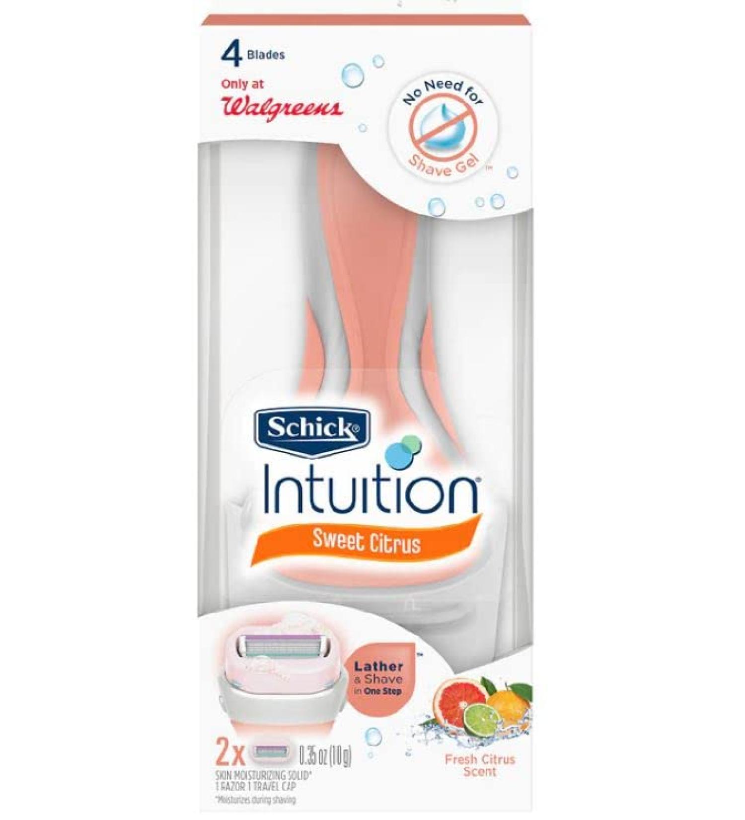Schick Intuition Womens Razor Fresh Citrus Scent, 1 Handle with 2 Refills