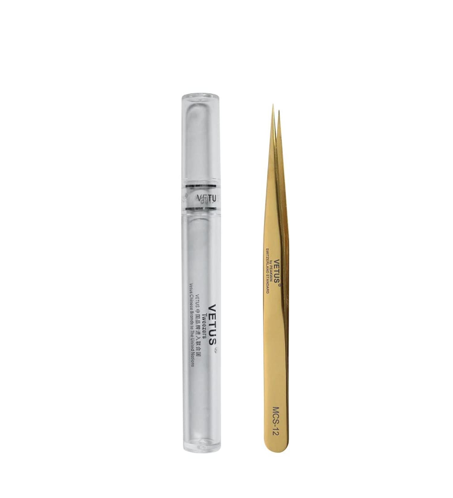 Vetus Slant Tip Eyebrow Extension Tweezers - Stainless Steel Pro Tweezers for Beauty and Nail Art (Golden) - Buy Online on GoSupps.com