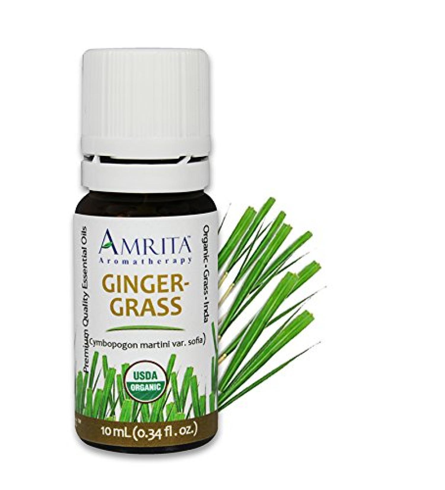 Amrita Aromatherapy Organic Gingergrass Essential Oil 100% Pure Undiluted Cymbopogon martini var. Therapeutic Grade Premium Quality Aromatherapy oil Tested & Verified 10ML - Buy Online on GoSupps.com