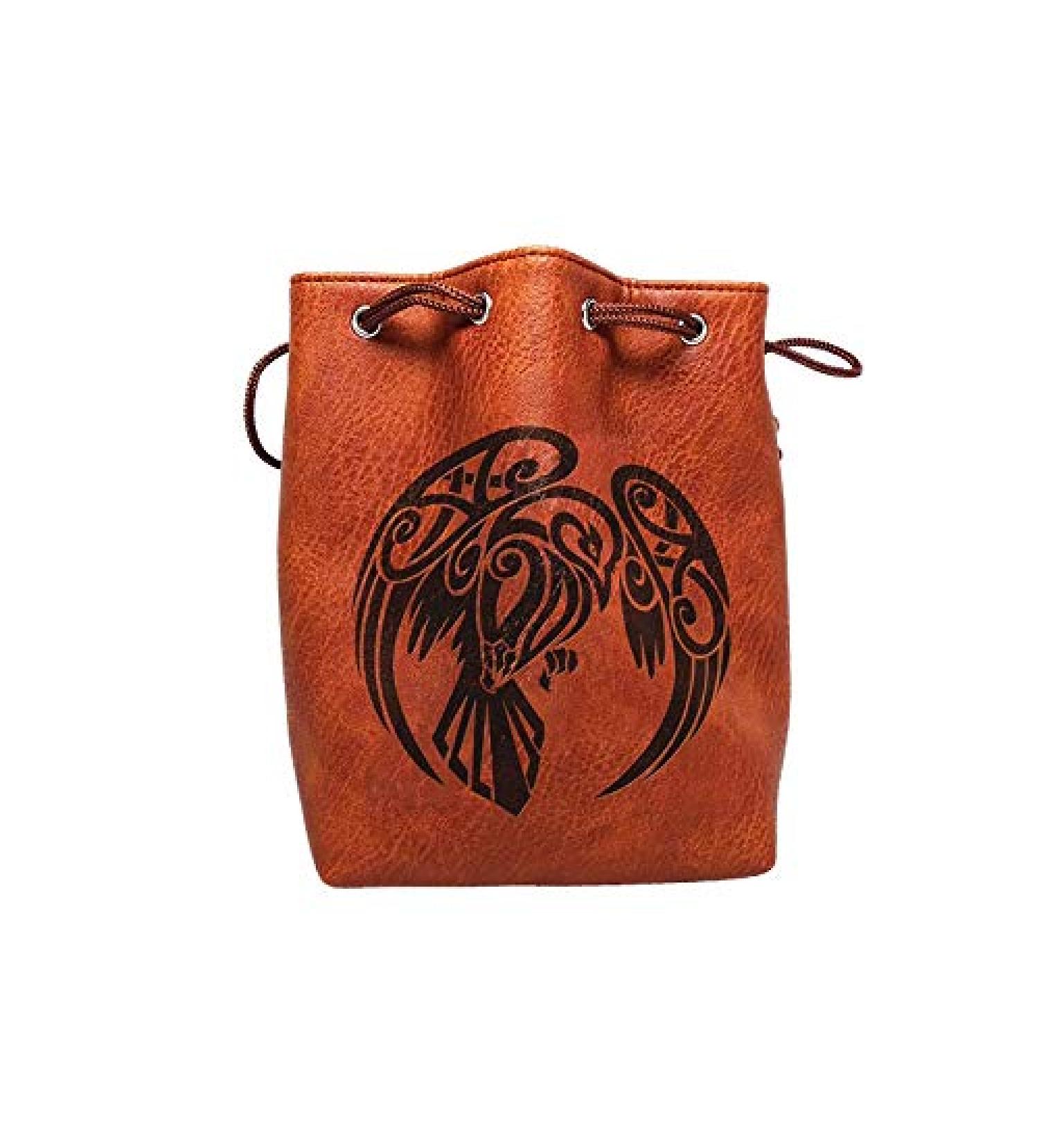 Raven Design Brown Leather Dice Bag - Large Lite Bag for 400 Polyhedral Dice - Stands Up, Faux Leather Exterior - Buy Online on GoSupps.com