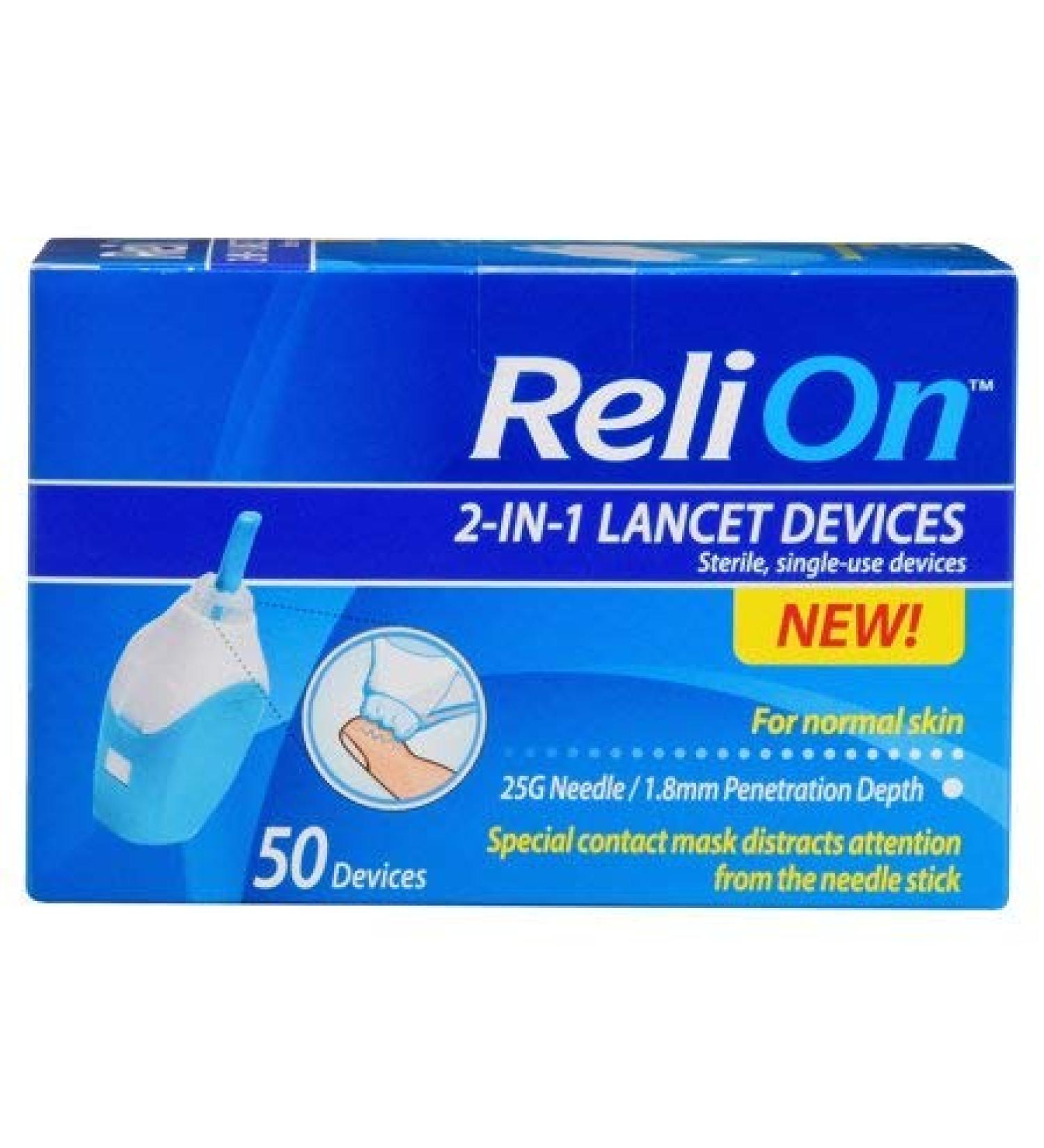 ReliOn - Needle & Lancets for Thin and Delicate Skin   25 Gauge Needle   Sterile  Single use Lancet. 1.8mm Penetration Depth. Includes 50 Lancets