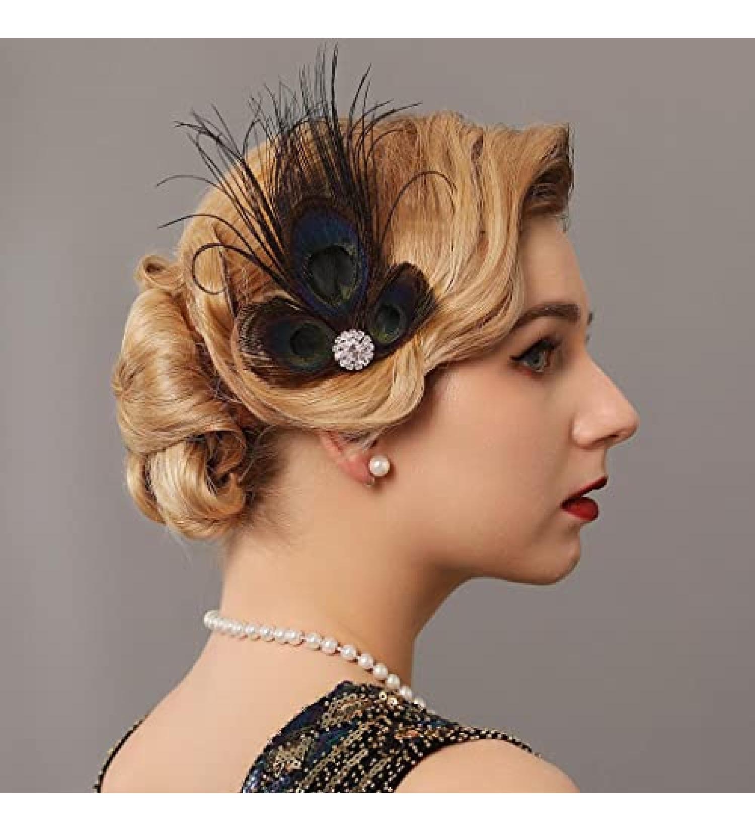 GORTIN 1920s Flapper Feather Hair Clip - Great Gatsby Headband Black Peacock Feather Headpiece - Rhinestone Art Deco Headwear for Women & Girls - Buy Online on GoSupps.com