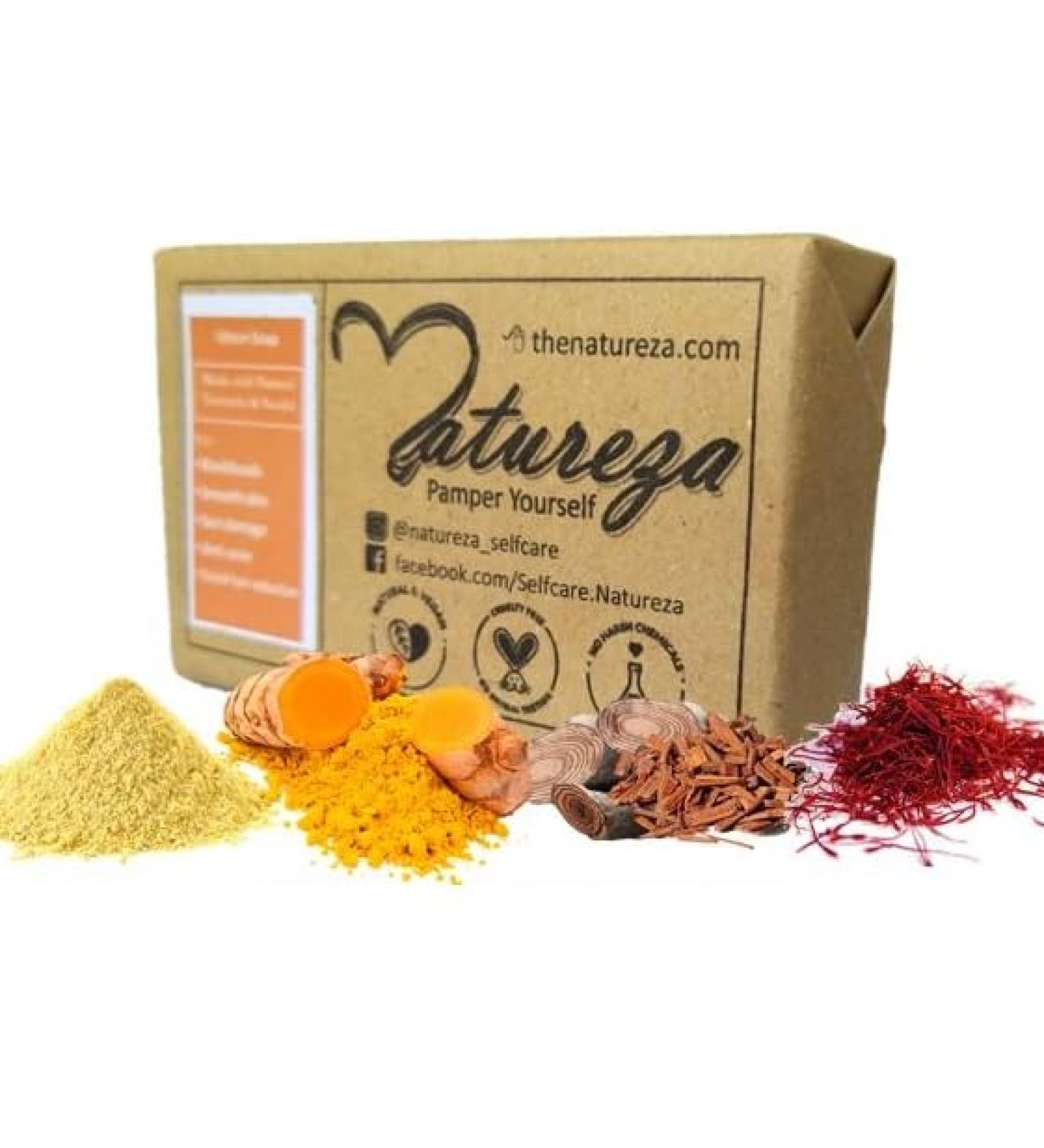 Natureza Organic Handmade Ubtan Turmeric Sandalwood Soap 90g - Buy Online on GoSupps.com