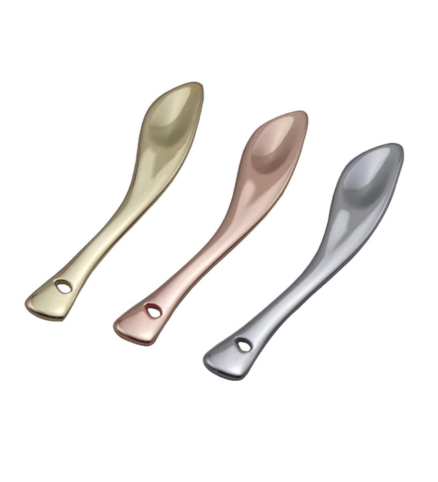 3-Piece Zinc Alloy Makeup Spatula Set - Eye Cream Spoons & Beauty Scoops - Curved Handle Gold Silver & Rose Gold - Perfect for Creams & Lotions | International Shipping - Buy Online on GoSupps.com