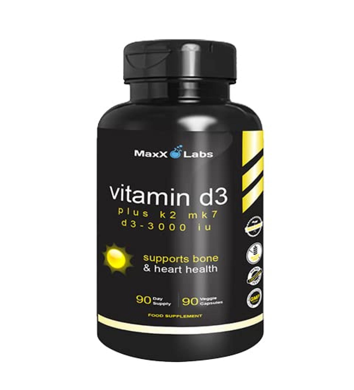 MaxX Labs Vitamin D3 K2 Capsules | 3000 IU + 115 mcg MK-7 | Bone Health Support | Gluten-Free | 90-Day Supply - Buy Online on GoSupps.com