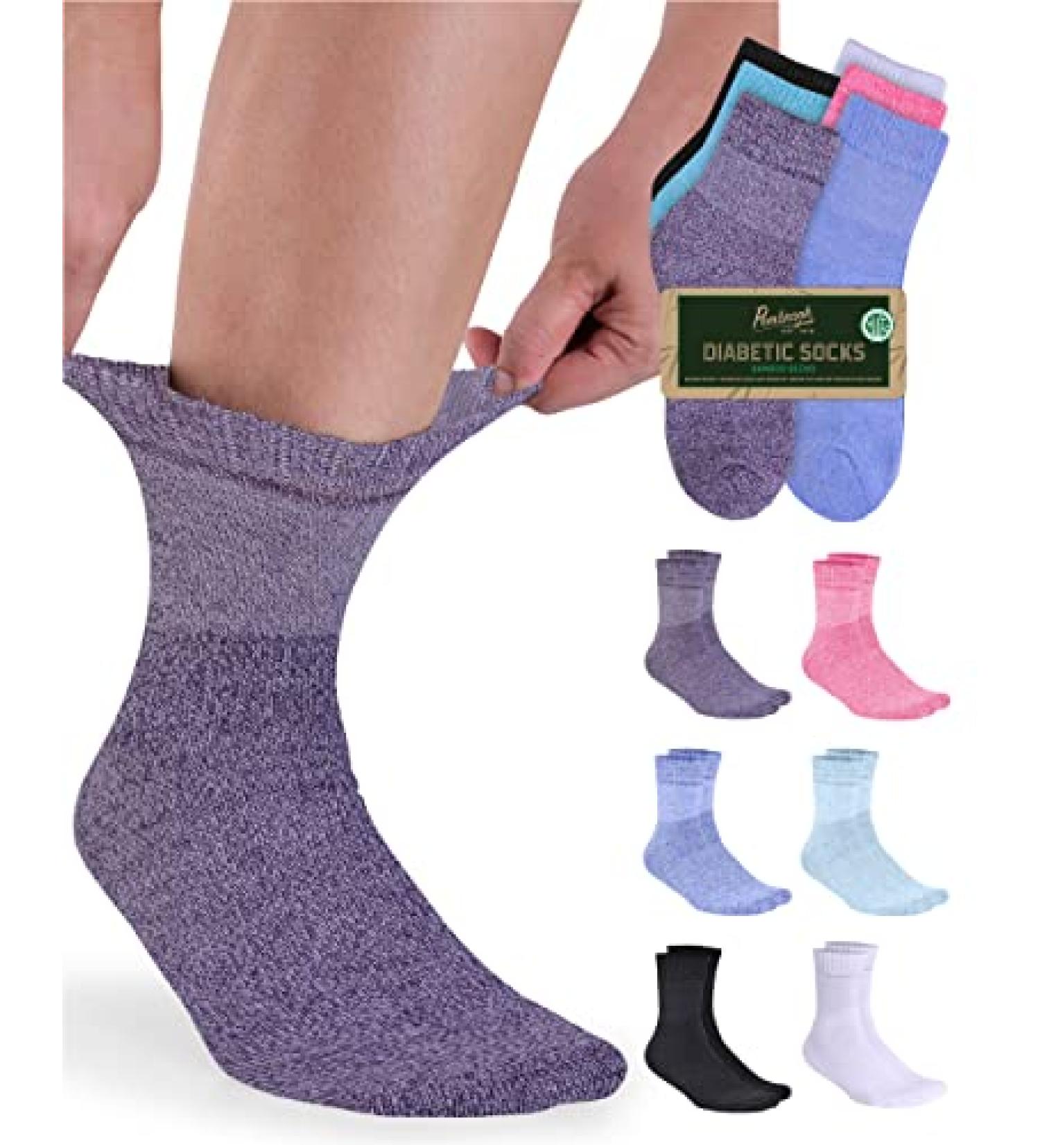 Bamboo Diabetic Socks - 6 Pairs Ankle Length for Men & Women | Large Bright Colors | Comfortable Diabetes Socks - Buy Online on GoSupps.com