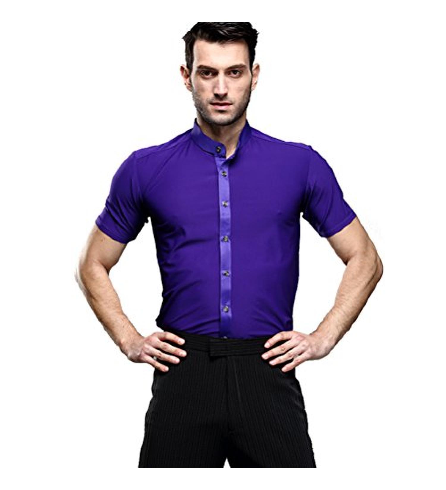 Men's Professional Stand-Collar Short-Sleeve Dance Shirt in Medium Purple - Buy Online on GoSupps.com