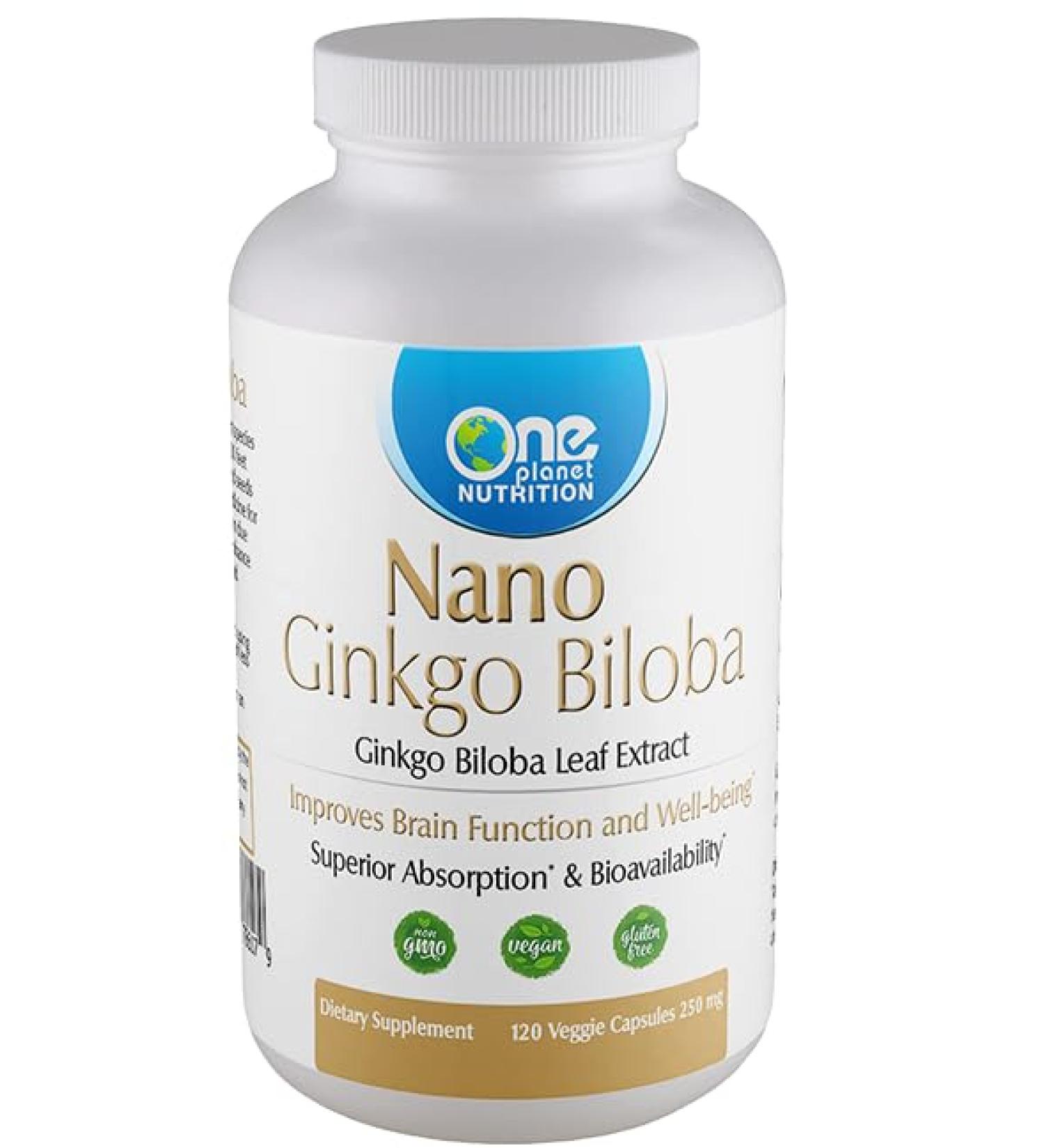 One Planet Nutrition Nano Ginkgo Biloba 250 mg (120 Count) - Nano Particle Sized Ginkgo Biloba Extract for High Absorption - Supports Cognitive & Circulatory Health - Non GMO Vegan Gluten Free - Buy Online on GoSupps.com