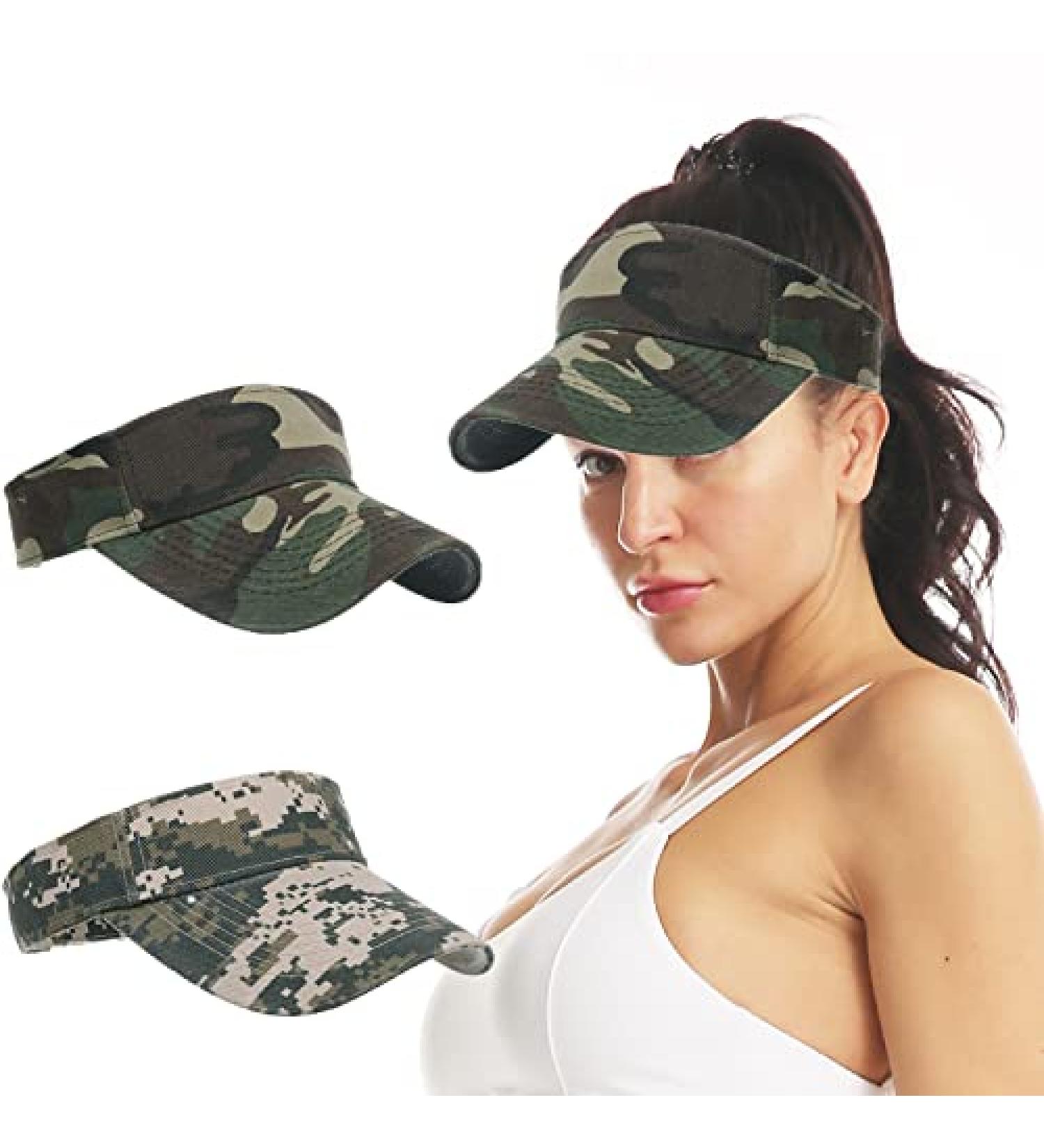 Adjustable Camo Sun Visors Hats for Women & Men - 2PCS Sports Caps for Golf, Running, Summer Beach - Buy Online on GoSupps.com