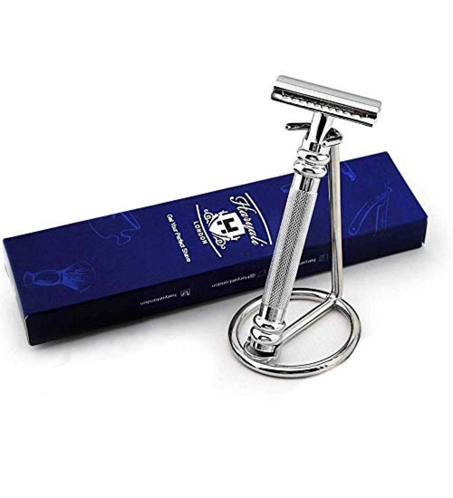 Retro Style Stainless Steel Safety Razor with Stand for Wet Shaving - Premium Blade-Free Experience - Buy Online on GoSupps.com