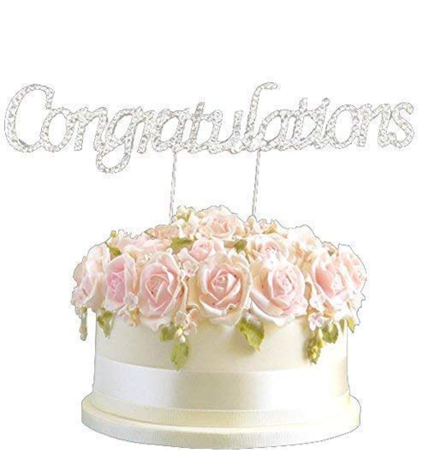 Vincenza Rhinestone Crystal Birthday Congratulations Cake Topper Pick with Diamante Gems - Cake Decorations for Birthday Occasion Wedding Anniversary Party (Silver)