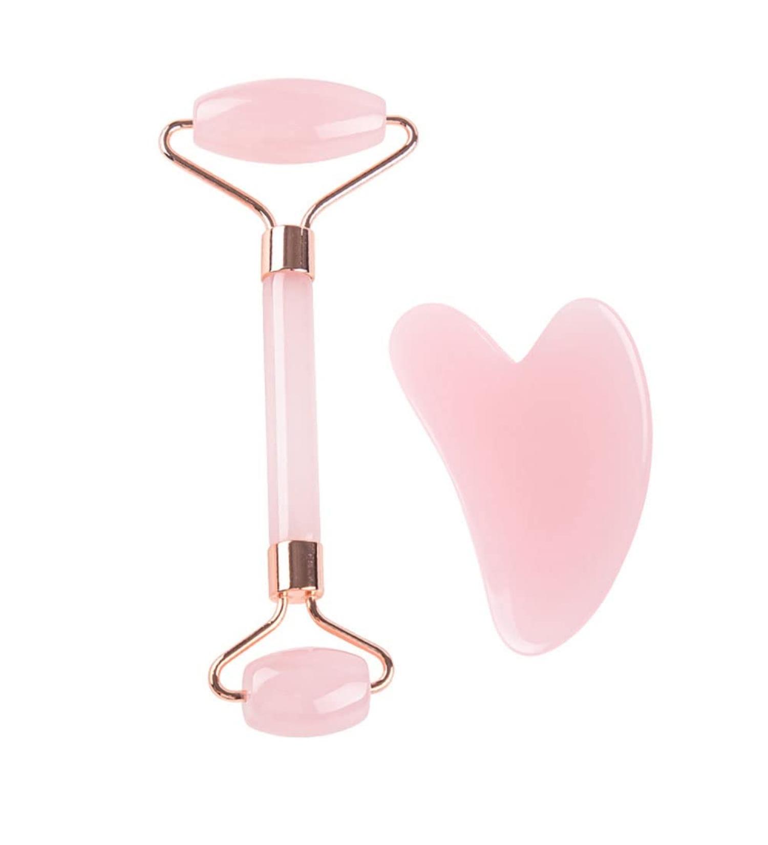Rose Quartz Roller and Gua Sha Facial Roller Beauty Skin Care Tool Rose Quartz Massager for Face Eyes Neck Body Muscle Relaxation and Relief of Fine Lines and Wrinkles - Buy Online on GoSupps.com