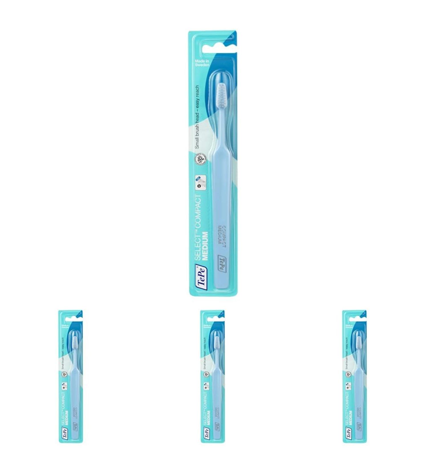 TEPE SELECT Compact Medium Toothbrush - 4 Pack | Strong Bristles for All Ages - Ideal Narrow Brush Head for Effective Cleaning - Buy Online on GoSupps.com