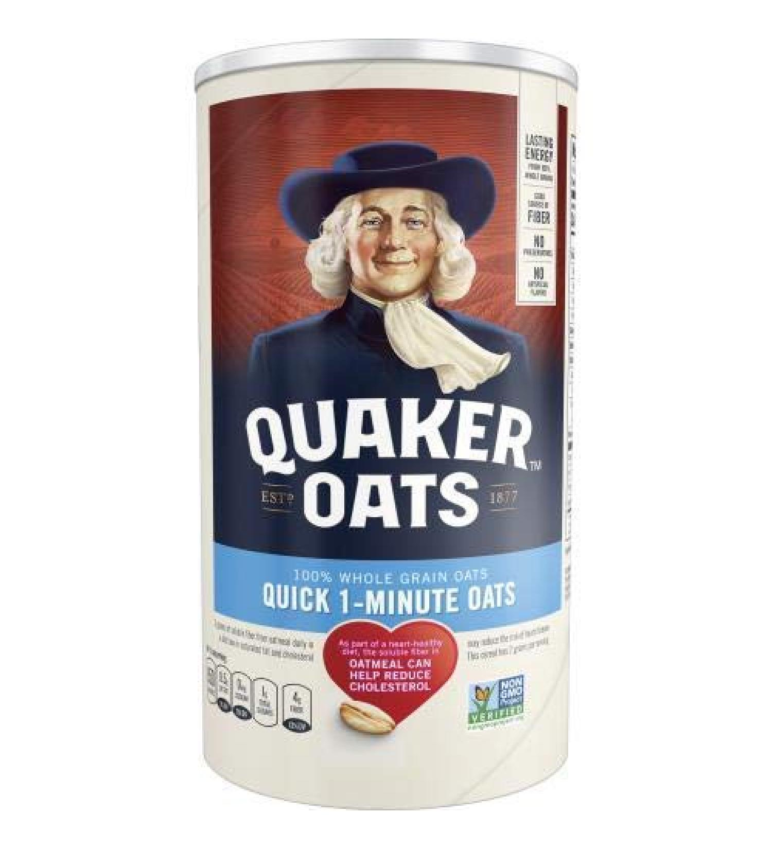 Quaker 100% Natural Whole Grain Oatmeal - Case of 4 - 18 OZ quick 1.12 Pound (Pack of 4)