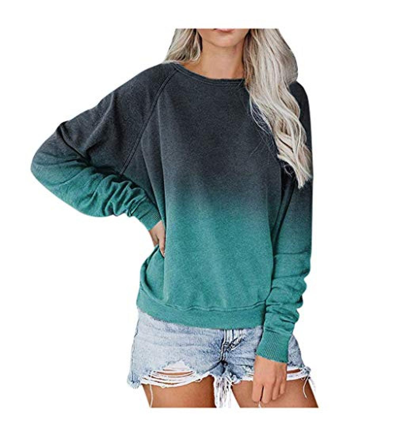 Women's Trendy Ombre Tie Dye Crewneck Sweatshirt - X-Large A01green - Buy Online on GoSupps.com