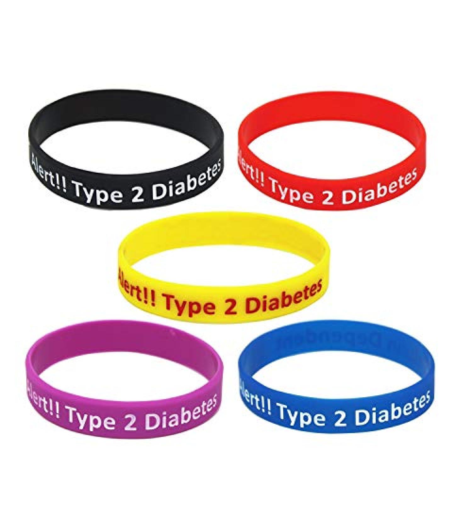 Lyndong 5 Pack Type 2 Diabetes Silicone Medical Alert ID Bracelet Wristbands - Alert ID Bracelets for Type 2 Diabetes Patients - Buy Online on GoSupps.com