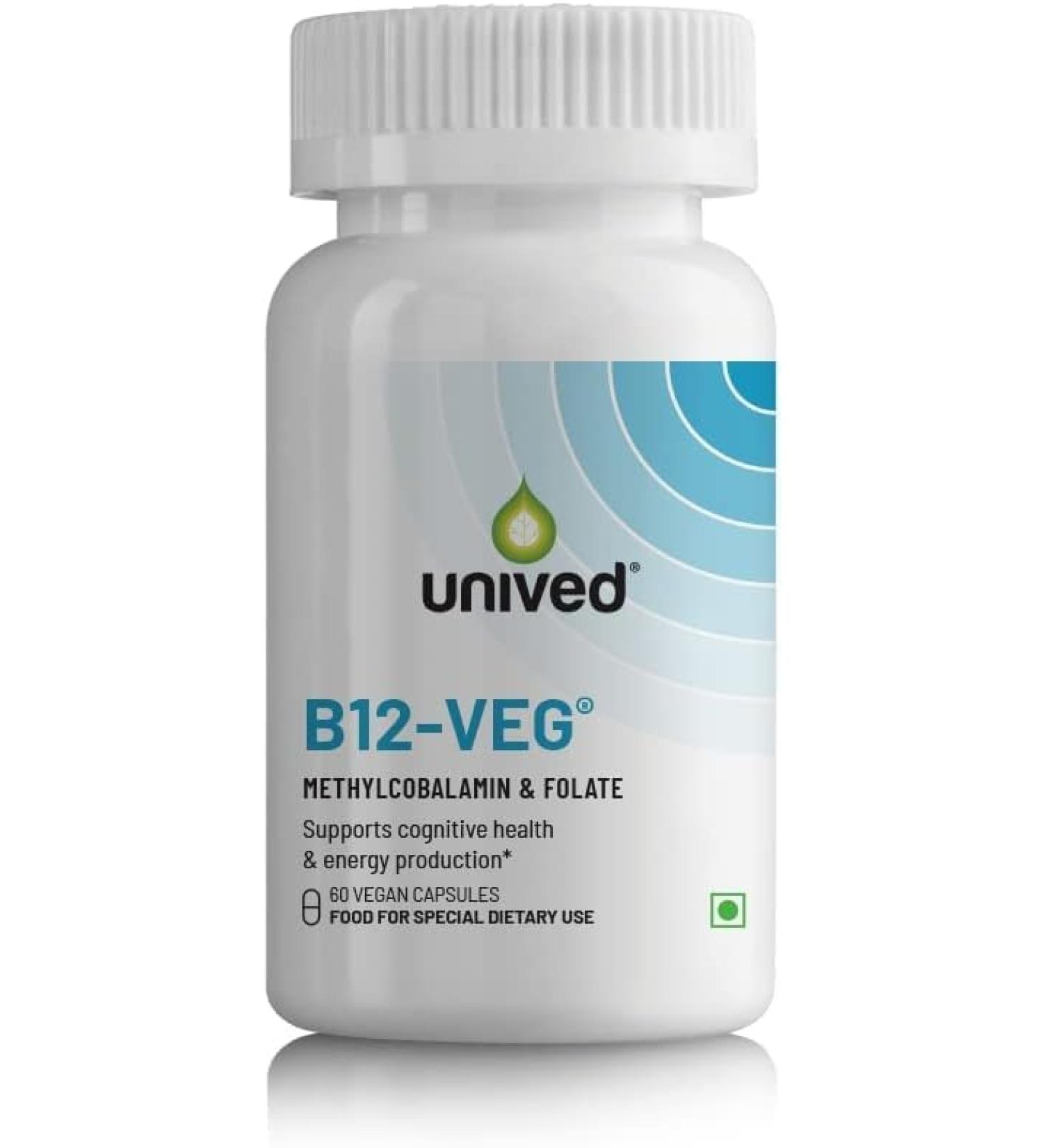 Vitamin B12 Veg 14mcg Methylcobalamin (98%) with 300mcg Methyltetrahydrofolate (5-MTHF) Brain Cells & Nerve Tissue Support 60 Servings 60 Vegan Capsules - Buy Online on GoSupps.com