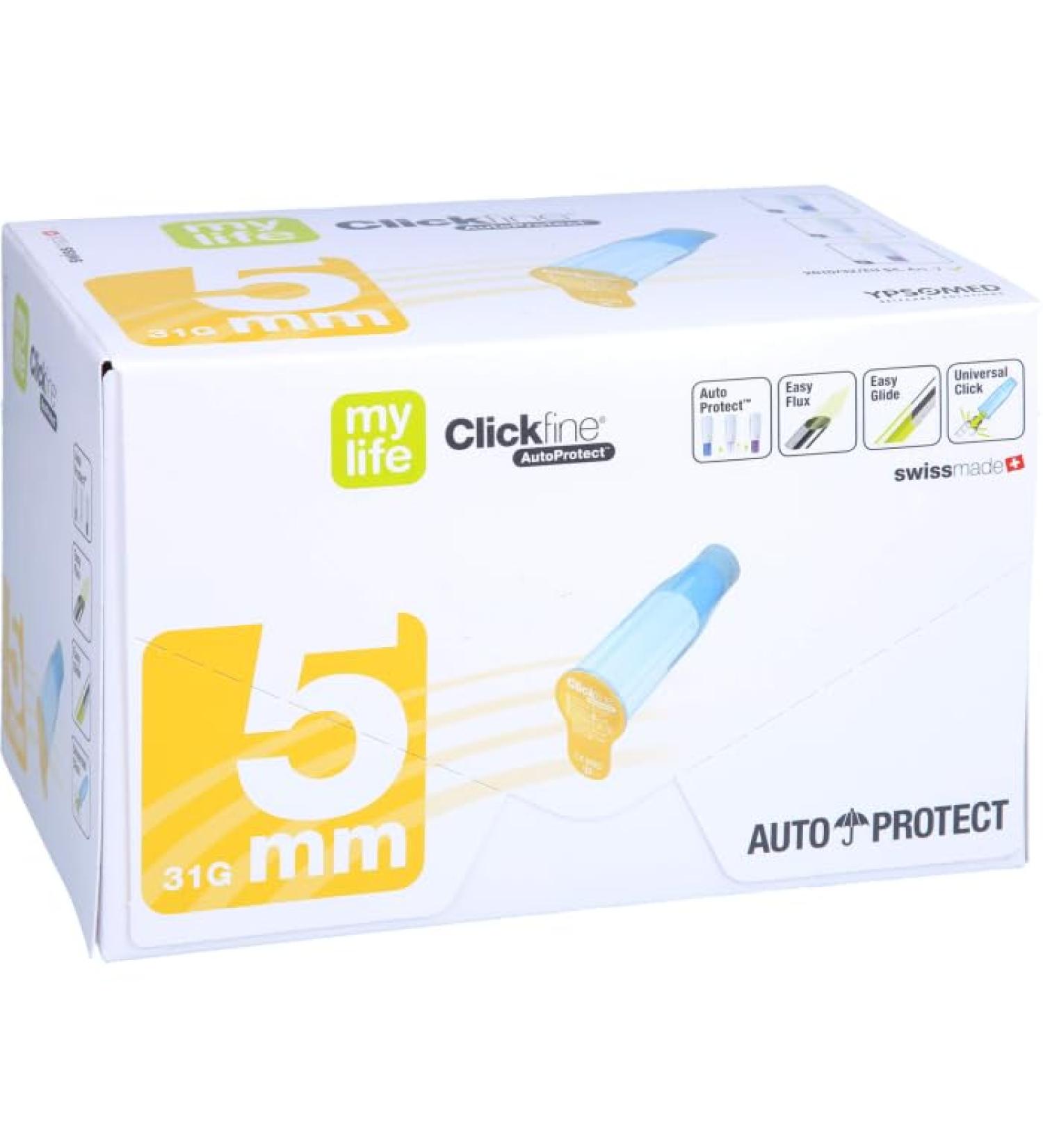 MYLIFE Clickfine AutoProtect pen needles 5 mm 31 G