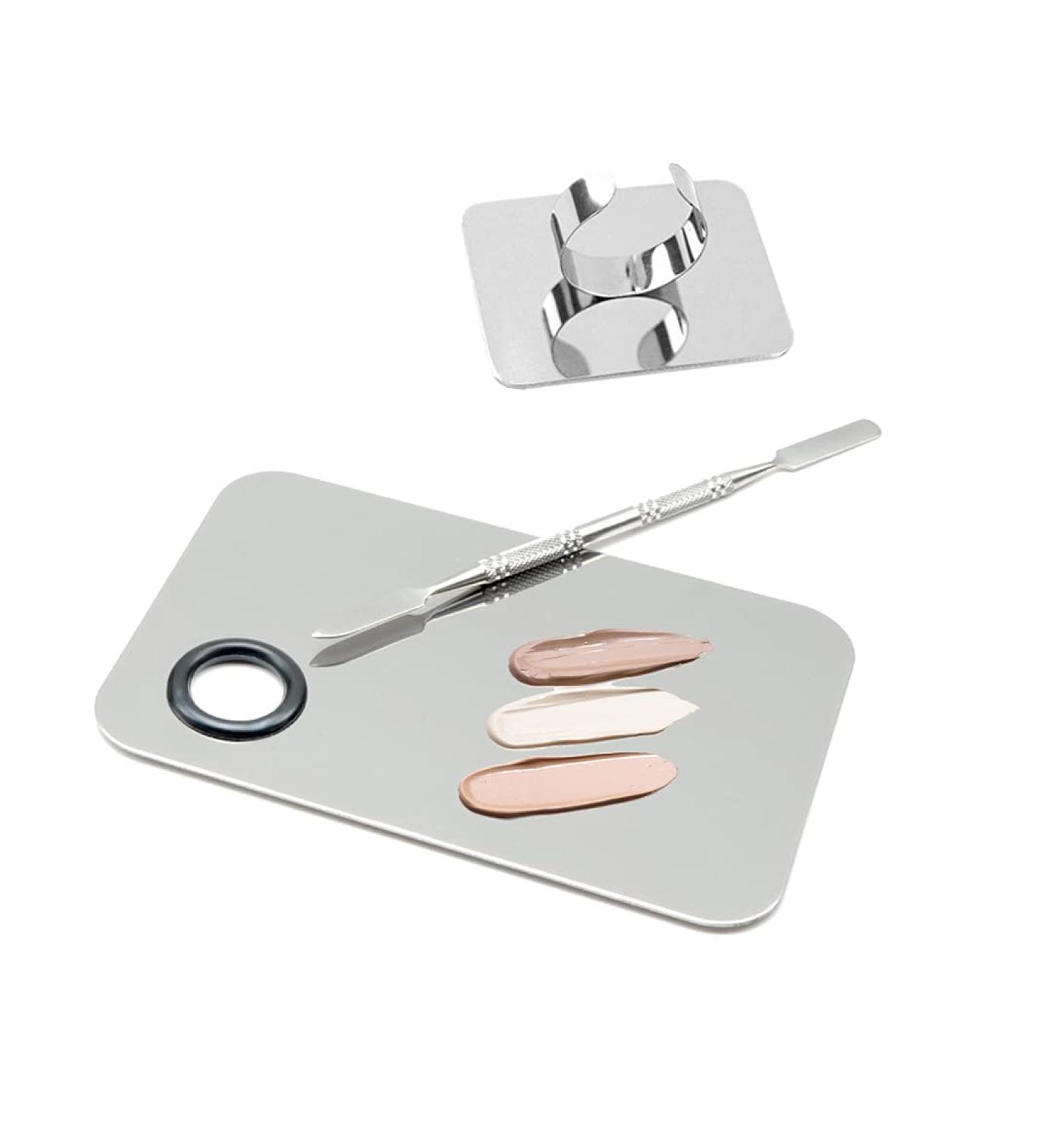 Aebor 2pcs Stainless Steel Makeup Palette Set with Spatula - Professional Artist Tool for Mixing Foundation and Nail Art - Buy Online on GoSupps.com