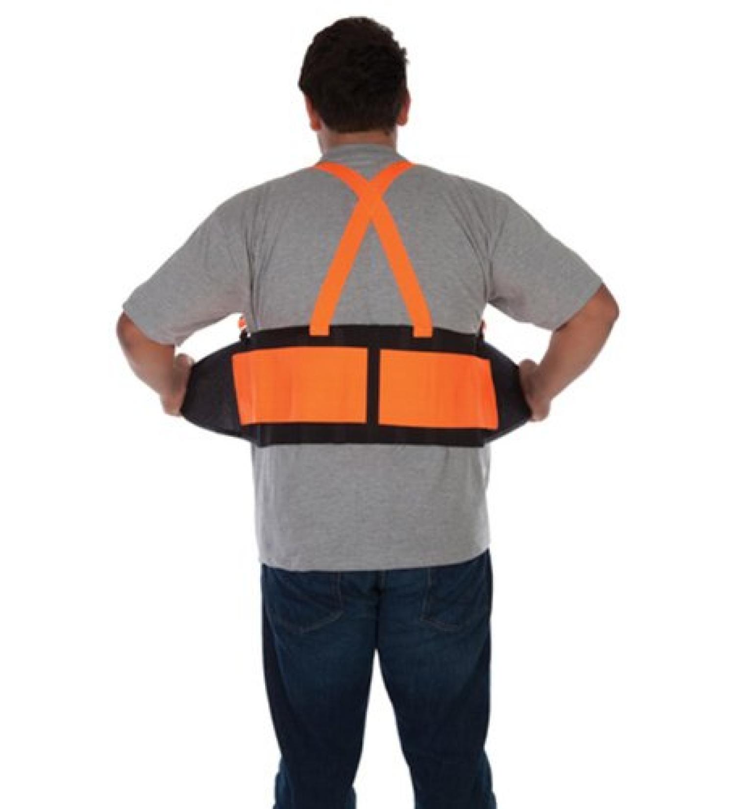 Liberty Glove & Safety 1908HO/L DuraWear Plain Back Support Belt with Hi-Vis Fluorescent Orange Attached Suspenders Large Black