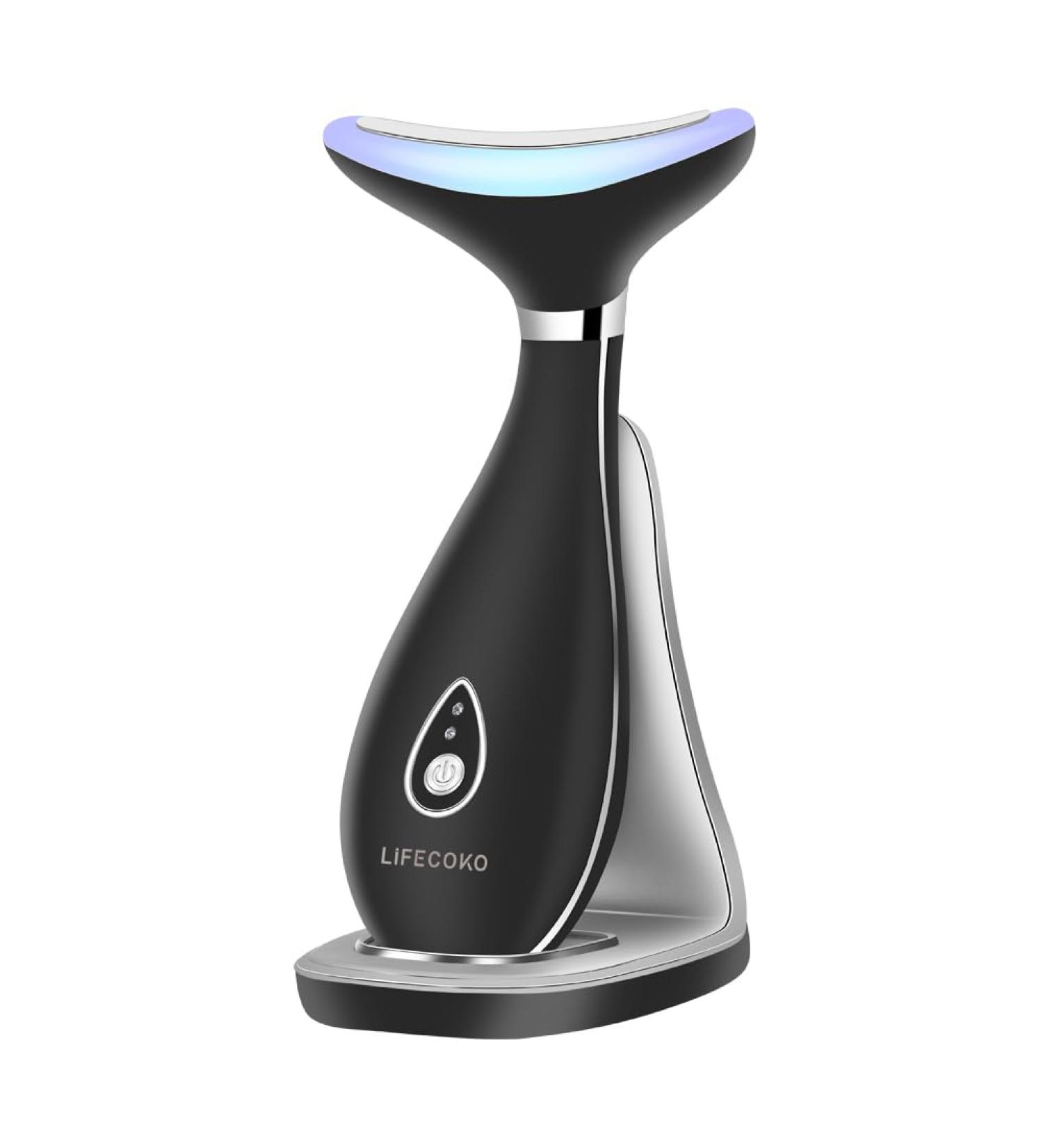 Electrical Facial Massage Device - Anti-Fold Skin-Tightening Beauty Massager for Face & Neck - Portable USB Rechargeable (Black) - Buy Online on GoSupps.com