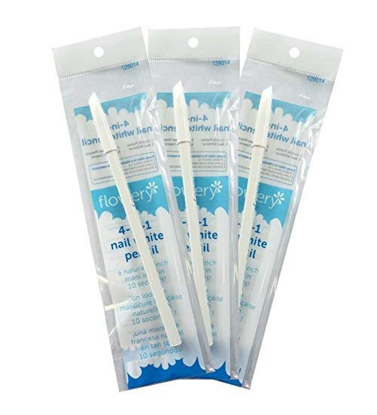 Flowery Nail White Pencil with Cuticle Pusher Cap - Set of 3