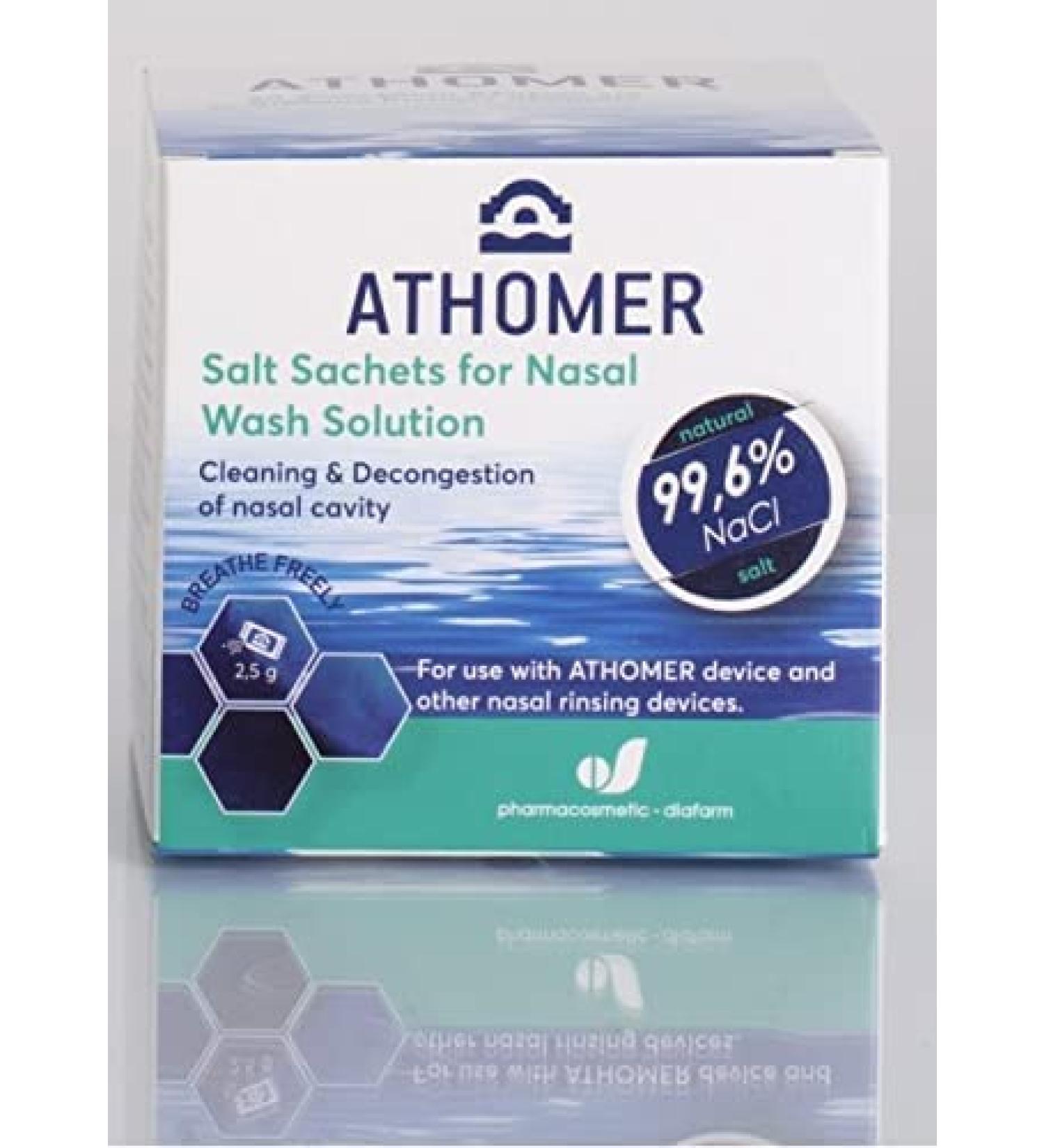 AtHomr Nasal Wash Salt - 50 Sachets x 2.5g Sea Water Salt - Gentle Cleansing for Nasal Decongestion in Adults & Kids - Buy Online on GoSupps.com