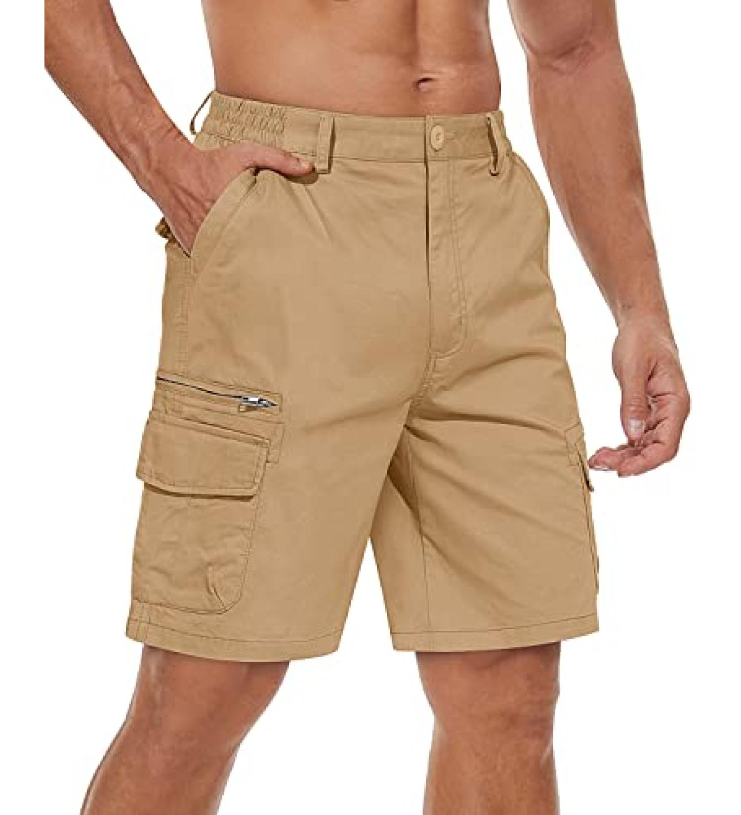 TACVASEN Men's Cotton Cargo Golf Shorts - Classic-Fit Casual Shorts with 7 Pockets, Khaki 34 - Buy Online on GoSupps.com