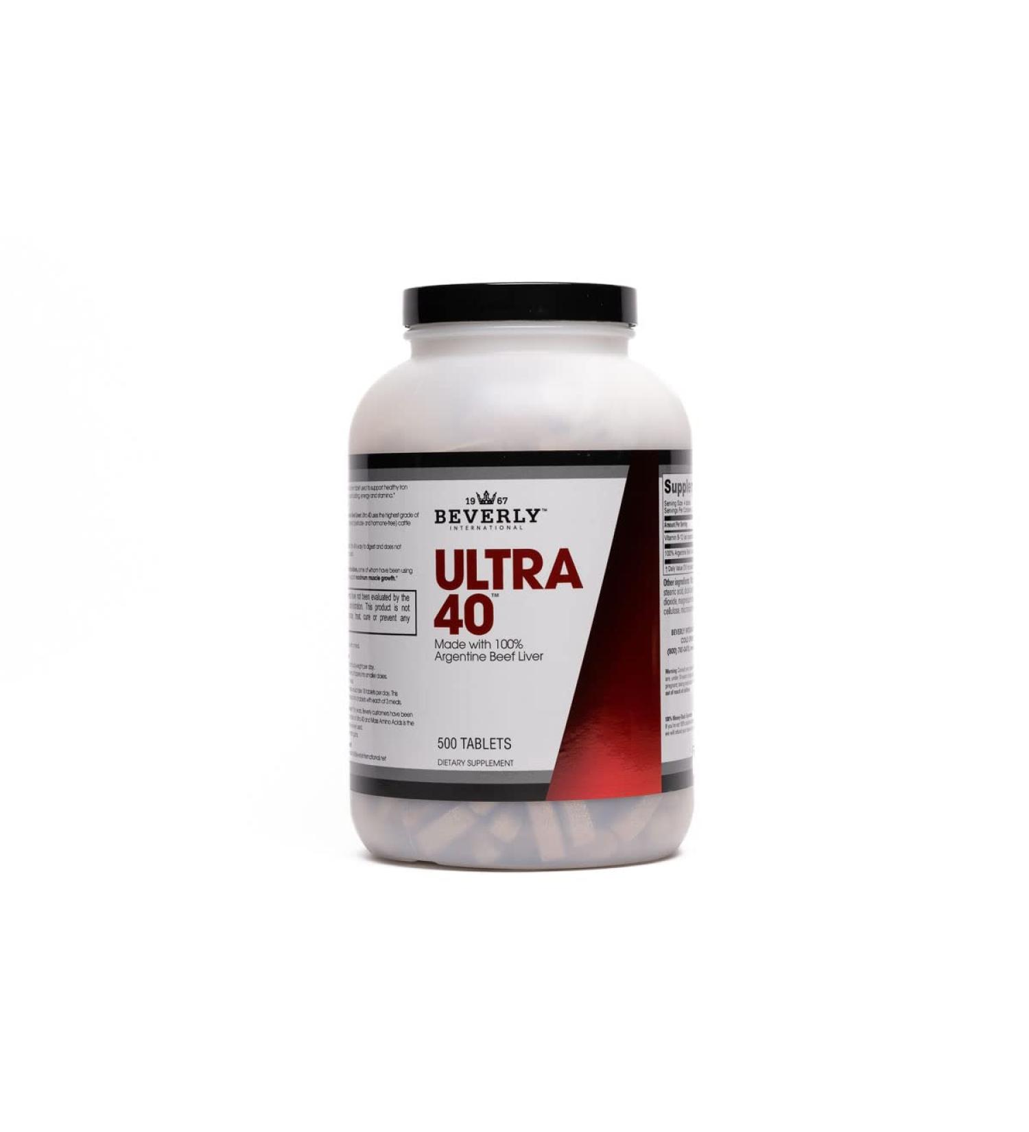 Beverly International Ultra 40 Desiccated Liver 500 Tablets - Golden-Era Secret for Natural Muscle Growth, Stamina, and Performance - Buy Online on GoSupps.com