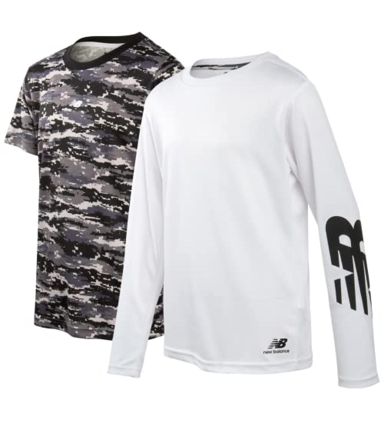 New Balance Boys' 2 Pack Athletic T-Shirt Set - Dry-Fit Sports Shirts (8-20) - Grey Camo/White - Size 10-12 - Buy Online on GoSupps.com