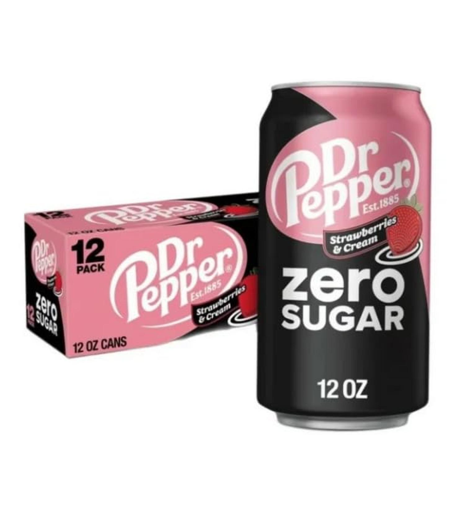 Carbonated drink Dr Pepper Zero - soft drink - Strawberry Cream Soda Zero flavour - 12 pieces