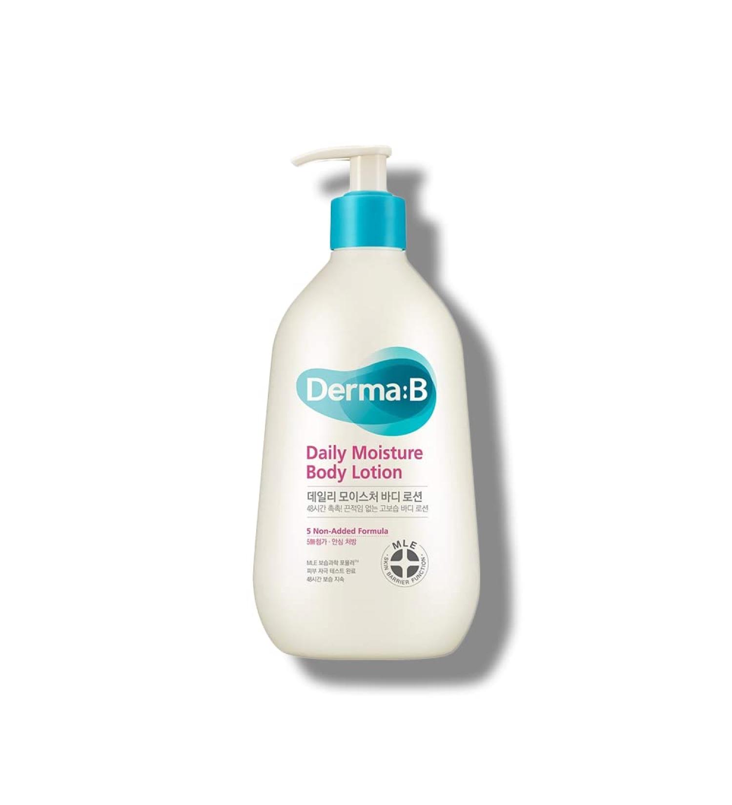 Derma B Daily Moisture Body Lotion 400ml - Non-Greasy Long-Lasting Moisturizer for Dry & Sensitive Skin - Infused with Olive Oil, Allantoin & Panthenol - Woody & Powdery Scented Kbeauty Skincare - Buy Online on GoSupps.com