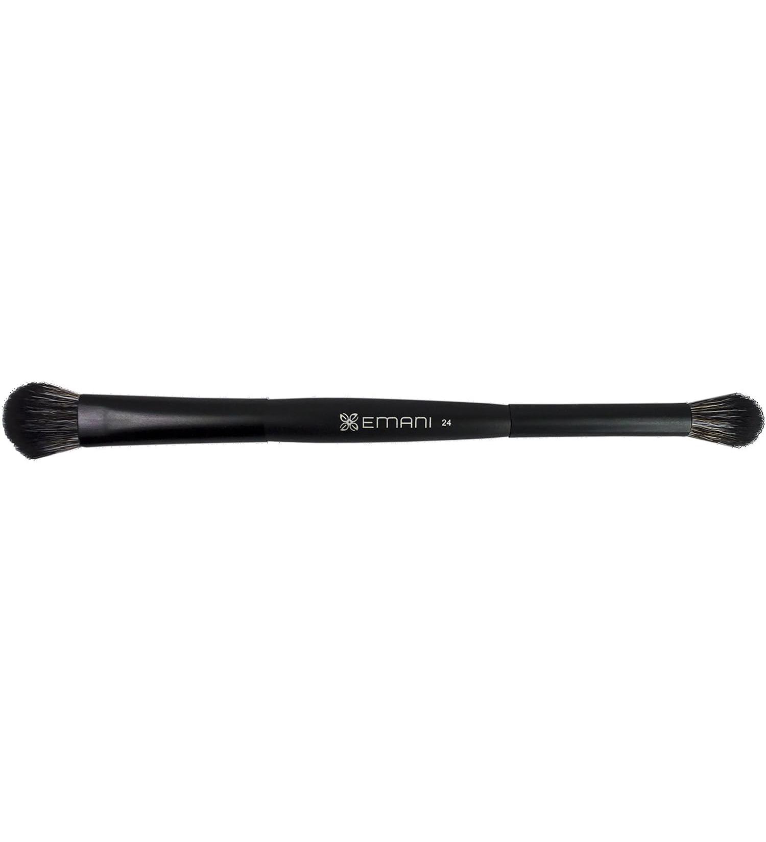 Emani Duo Shadow Blender Brush Double-Ended Makeup Brush - Fiber Bristles Soft-Beveled Edges - 100% Vegan