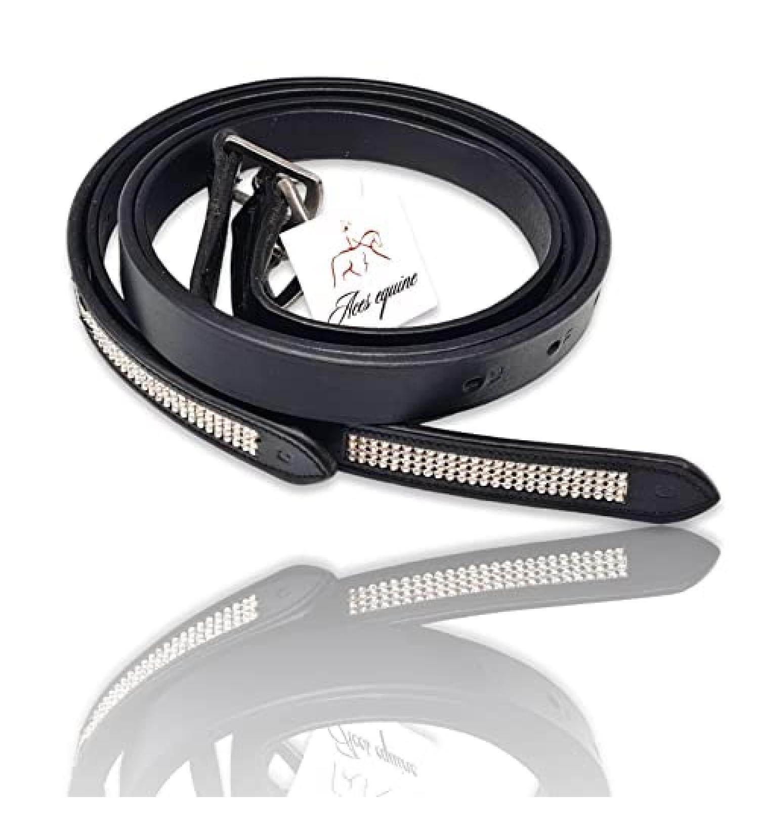 Horse Diamante Stirrup Leathers Adults Or Childs Black Brown Color Strong Leather With Soft Finish (48''-Inch Black)