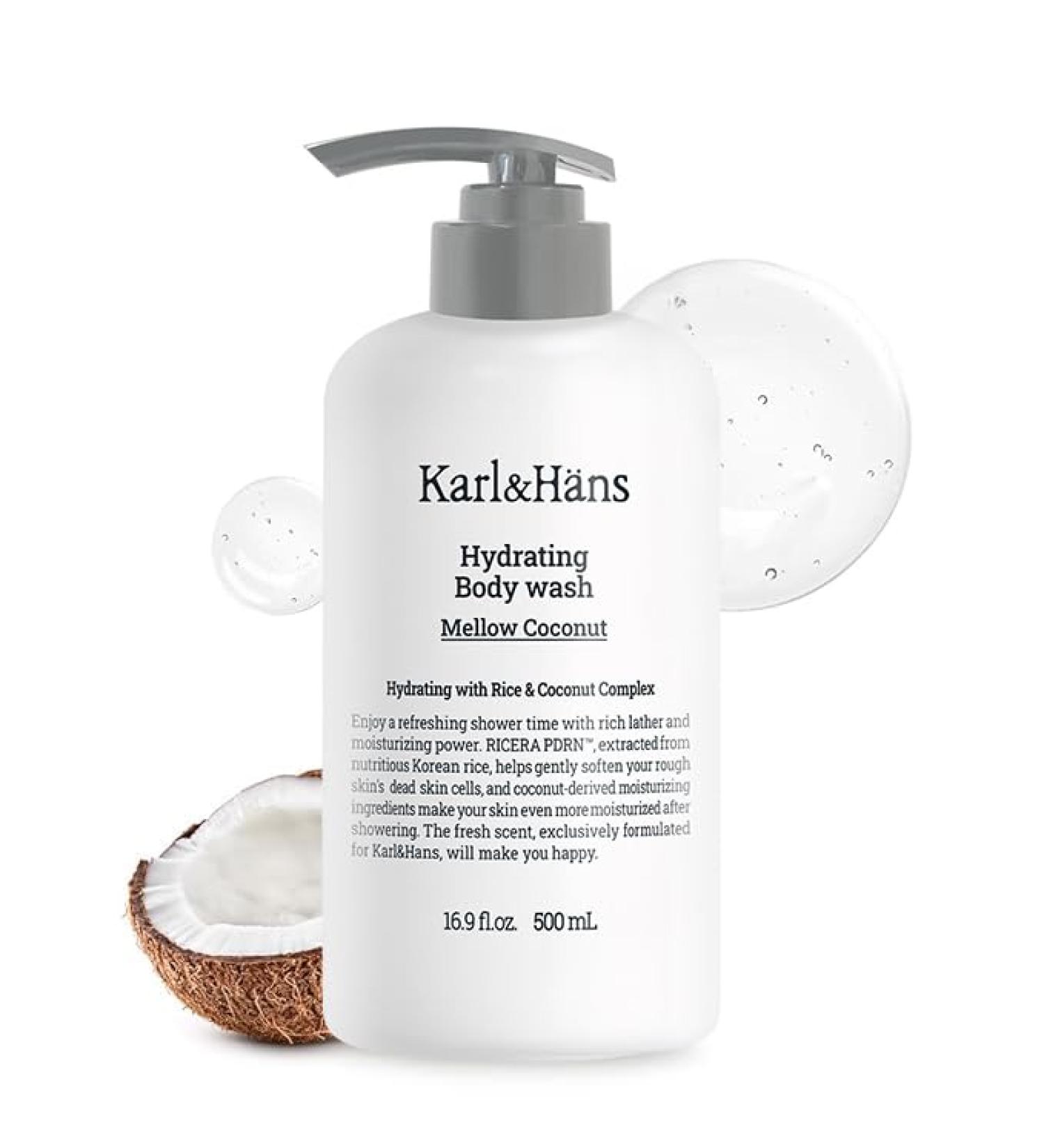 Karl&Hans Hydrating Body Wash Refreshing Cleanser with Coconut-Derived Moisturizers, RICERA PDRN & Ceramide Complex, Pump Dispenser for Daily Ease (16.9 Fl Oz, Mellow Coconut) Coconut 16.9 Fl Oz (Pack of 1) - Buy Online on GoSupps.com
