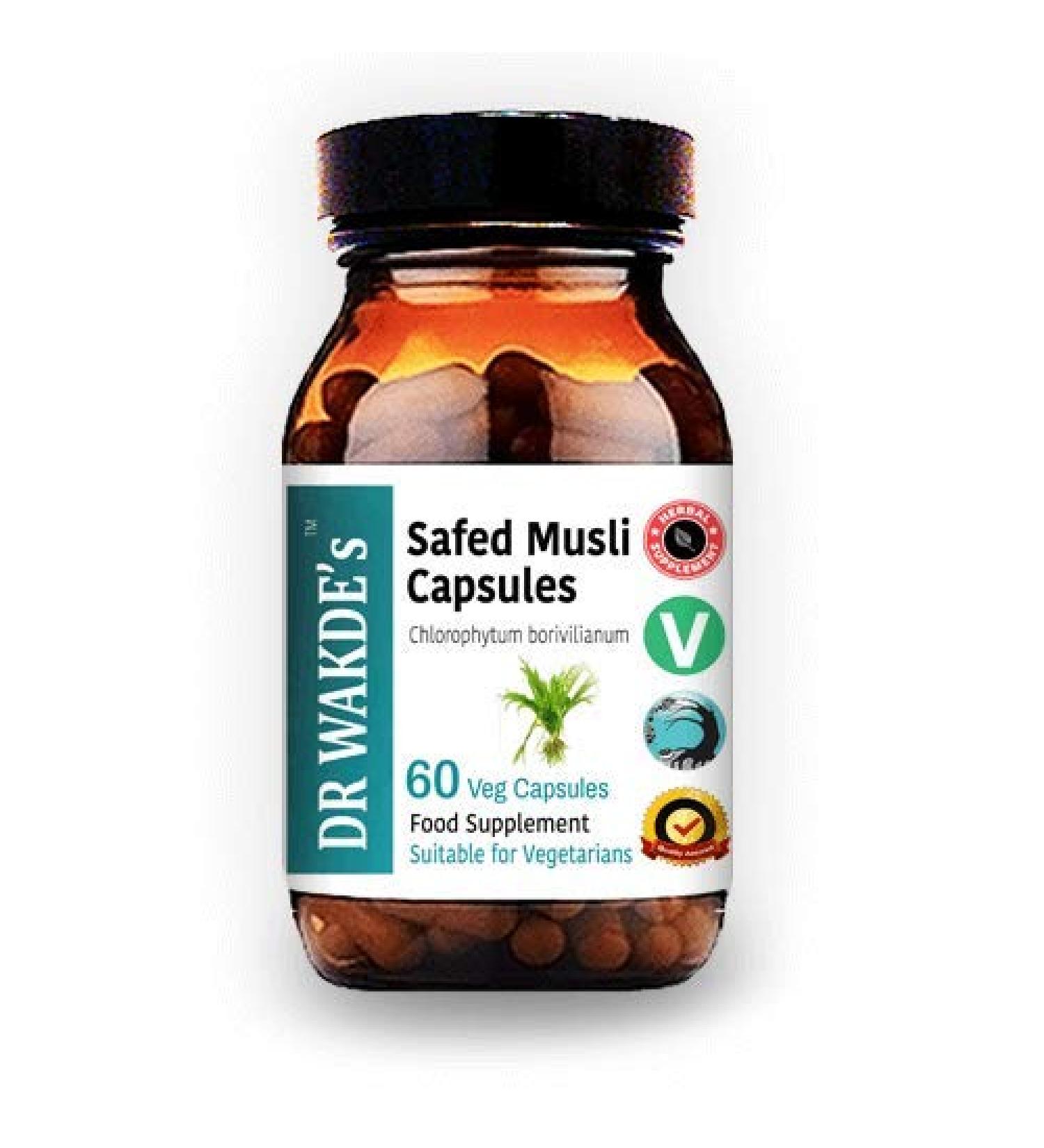 DR WAKDE'S Safed Musli Capsules (Chlorophytum borivilianum 60 Veg Caps Plant-Based Supplement Ayurvedic Herb All Natural Vegan) - Buy Online on GoSupps.com