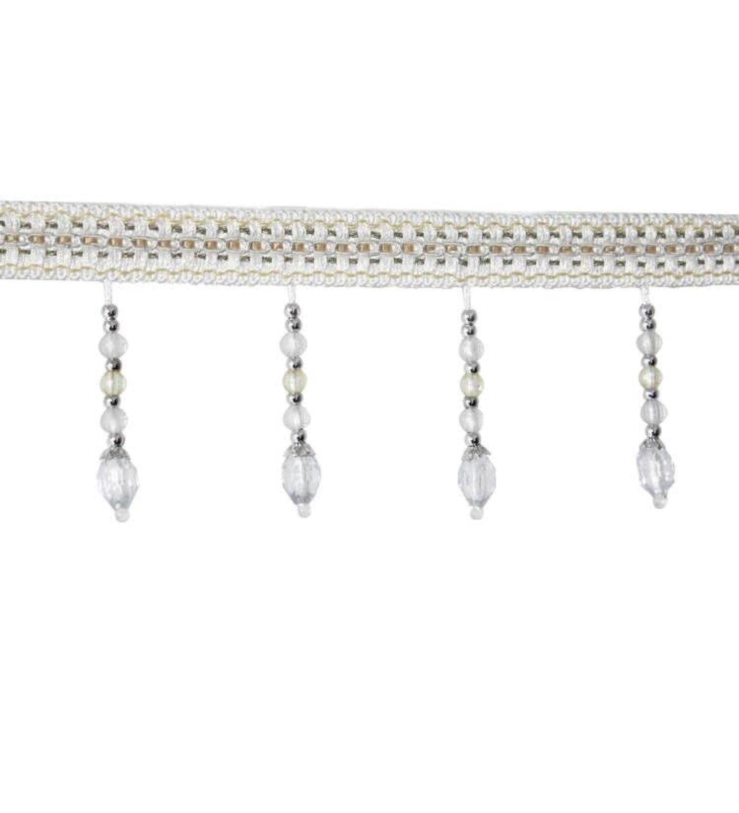 Yalulu 4 Yards Braided Hanging Beads Tassel Trim Fringe Ribbon for DIY Crafts - White - Buy Online on GoSupps.com