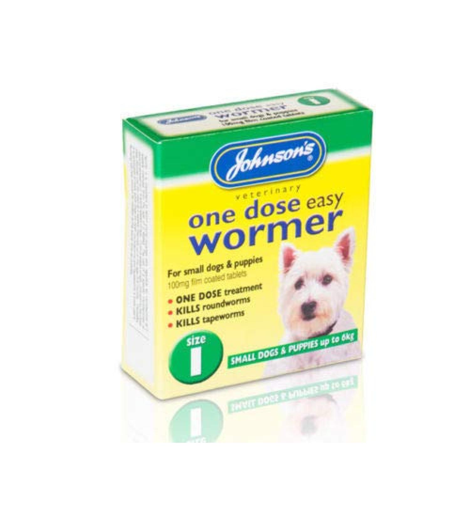 Johnson One Dose Wormer Dog Worming Tablets Roundworm & Tapeworm SIZE 1 Easy Small Dogs Up To 6kg