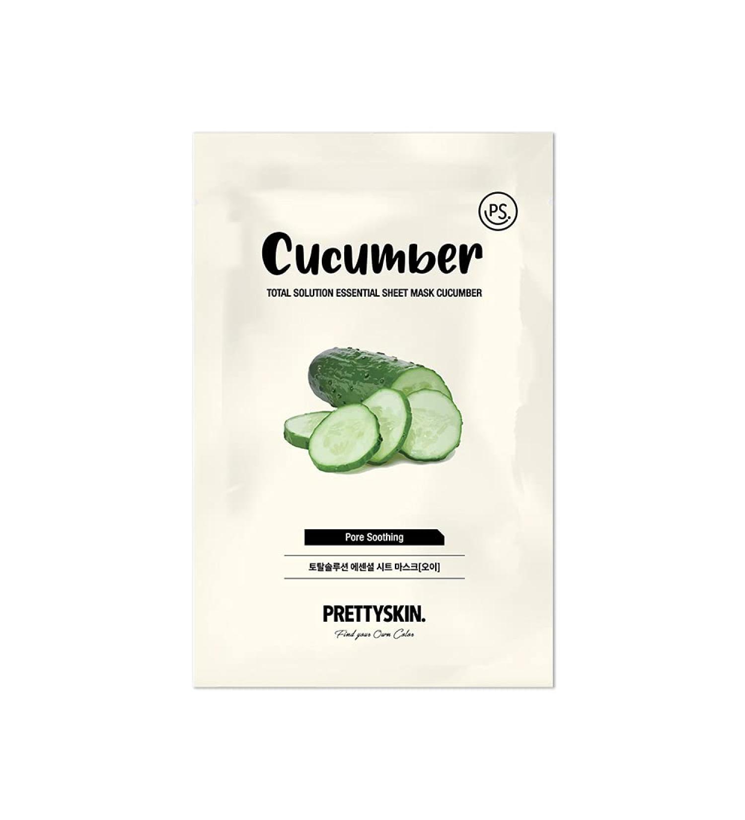 Pretty Skin Total Solution Essential Sheet Peel Off Face Mask - Cucumber - Soothing Hydrating for Sensitive Skin - 23g