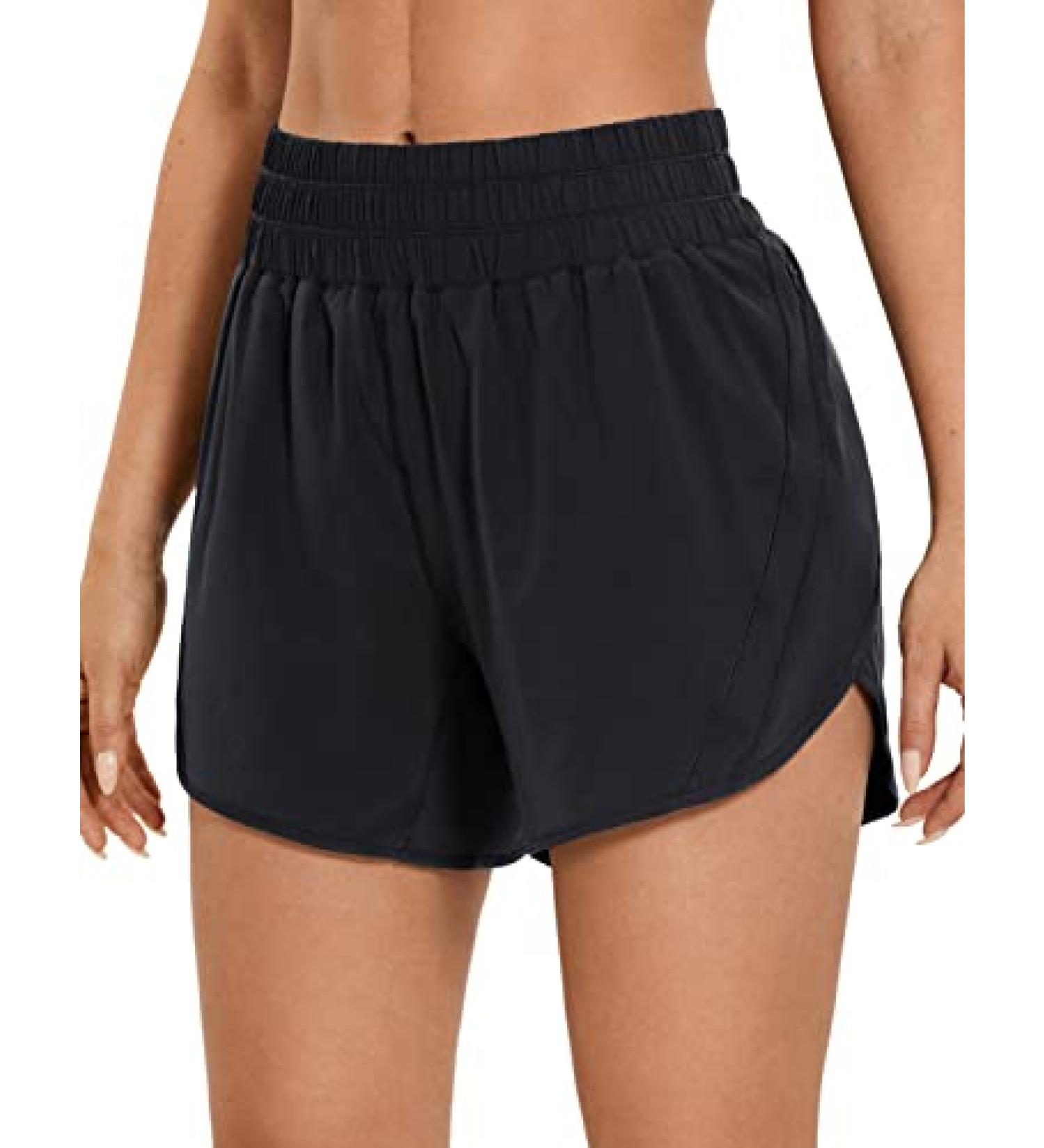 CRZ YOGA Women's 5'' Elastic Mid Waisted Running Shorts with Zip Pocket - Medium Black - Buy Online on GoSupps.com
