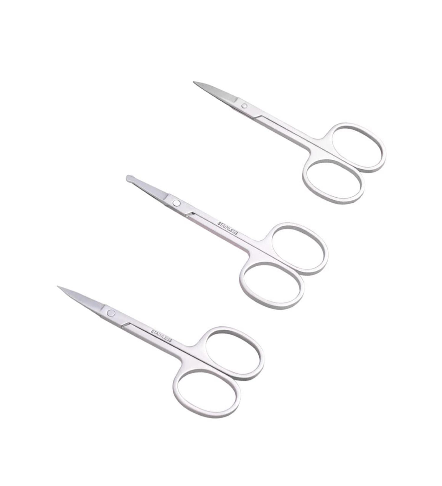 3pcs Small Eyebrow & Nose Hair Scissor Set for Facial Hair Grooming - Unisex Grooming Scissors for Beard, Moustache, Eyelash and Nail Trimming - Buy Online on GoSupps.com