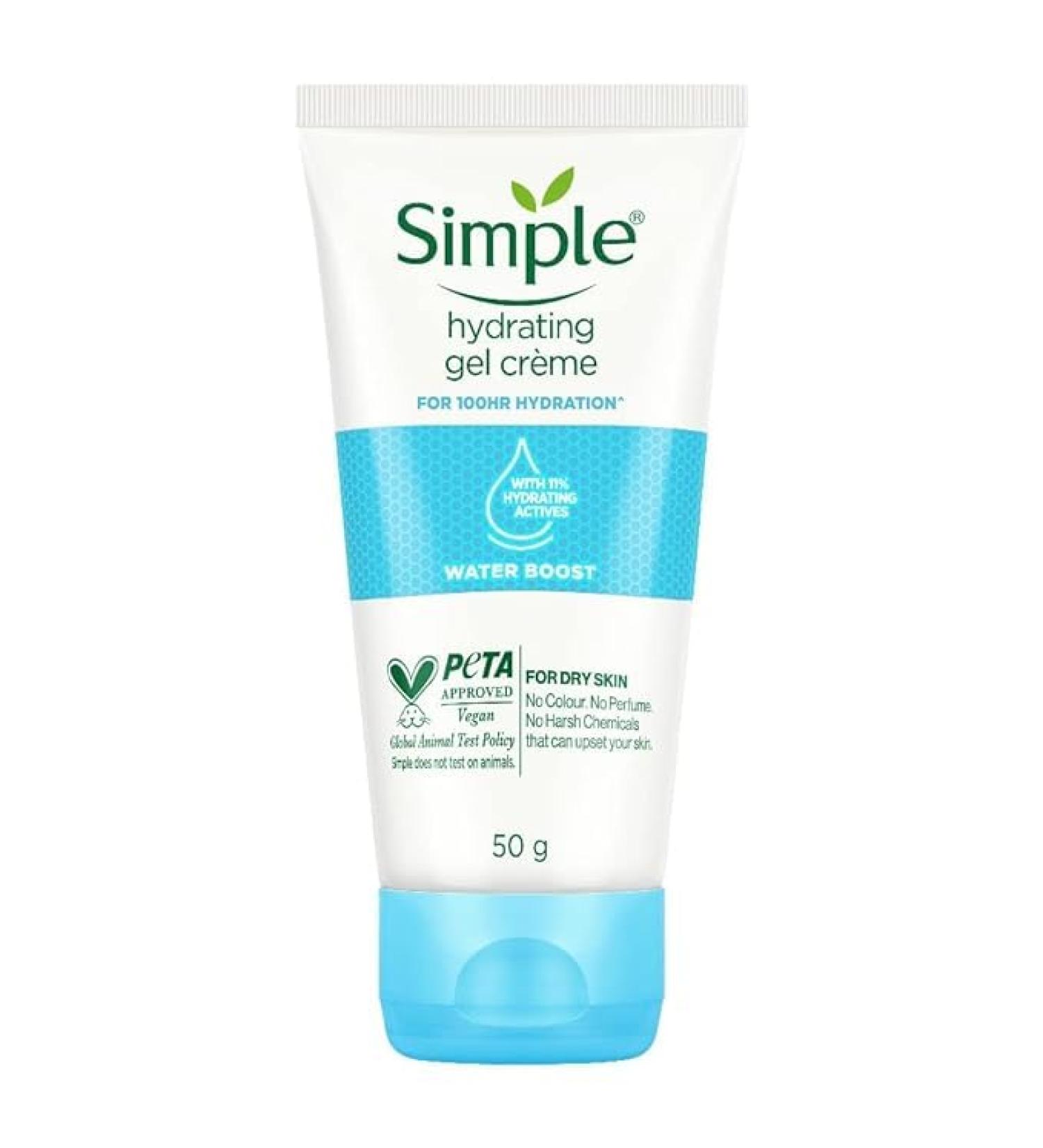 Sim.ple Water Boost Hydrating Gel Creme 50g | 100 HR Hydration for Normal to Dry Skin | Enriched with Pentavitin & 11% Hydrating Actives - Buy Online on GoSupps.com