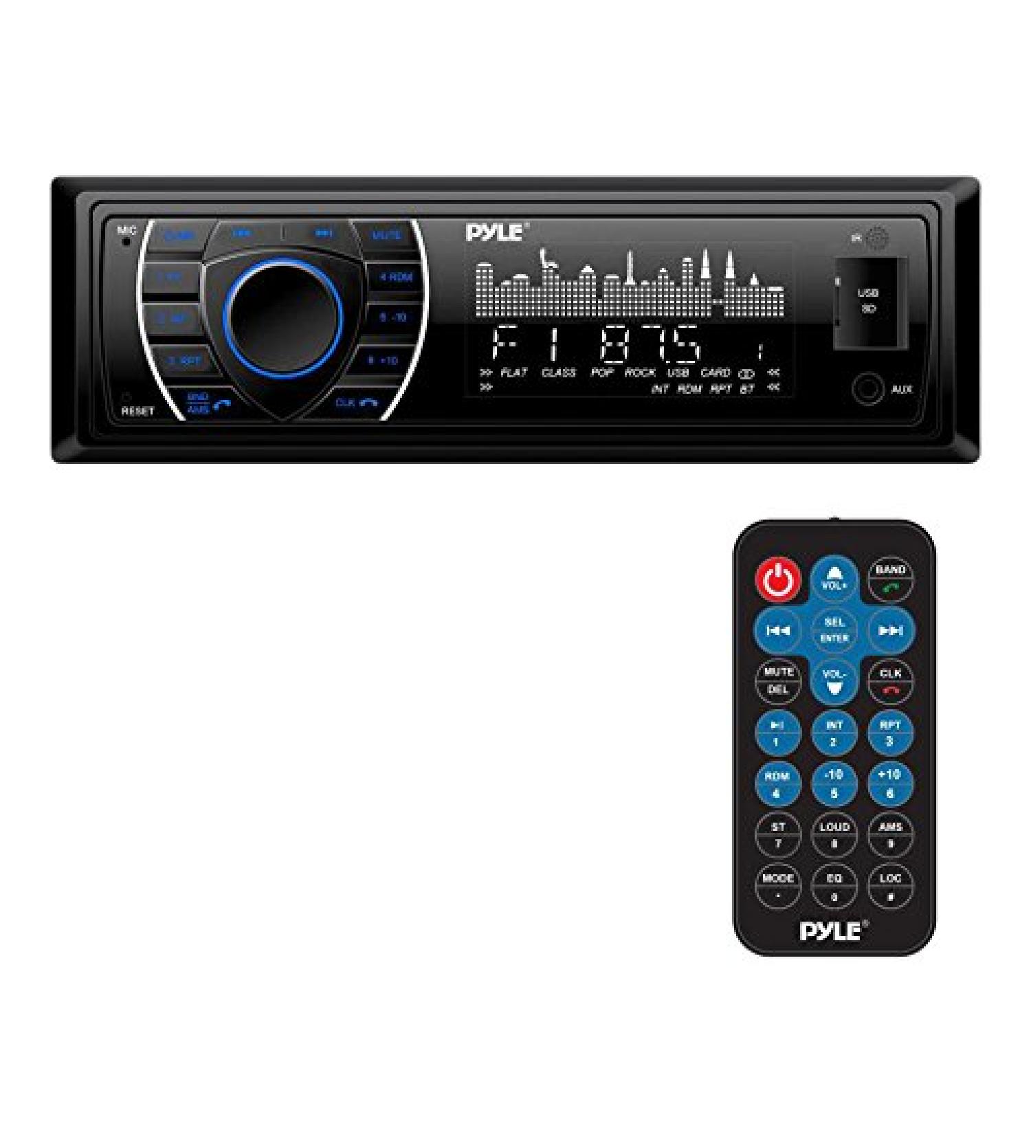 Pyle Bluetooth Marine Receiver Stereo - 12V Single DIN Boat Radio System with Digital LCD & Remote Control - PLRMR27BTB (Black) - Buy Online on GoSupps.com